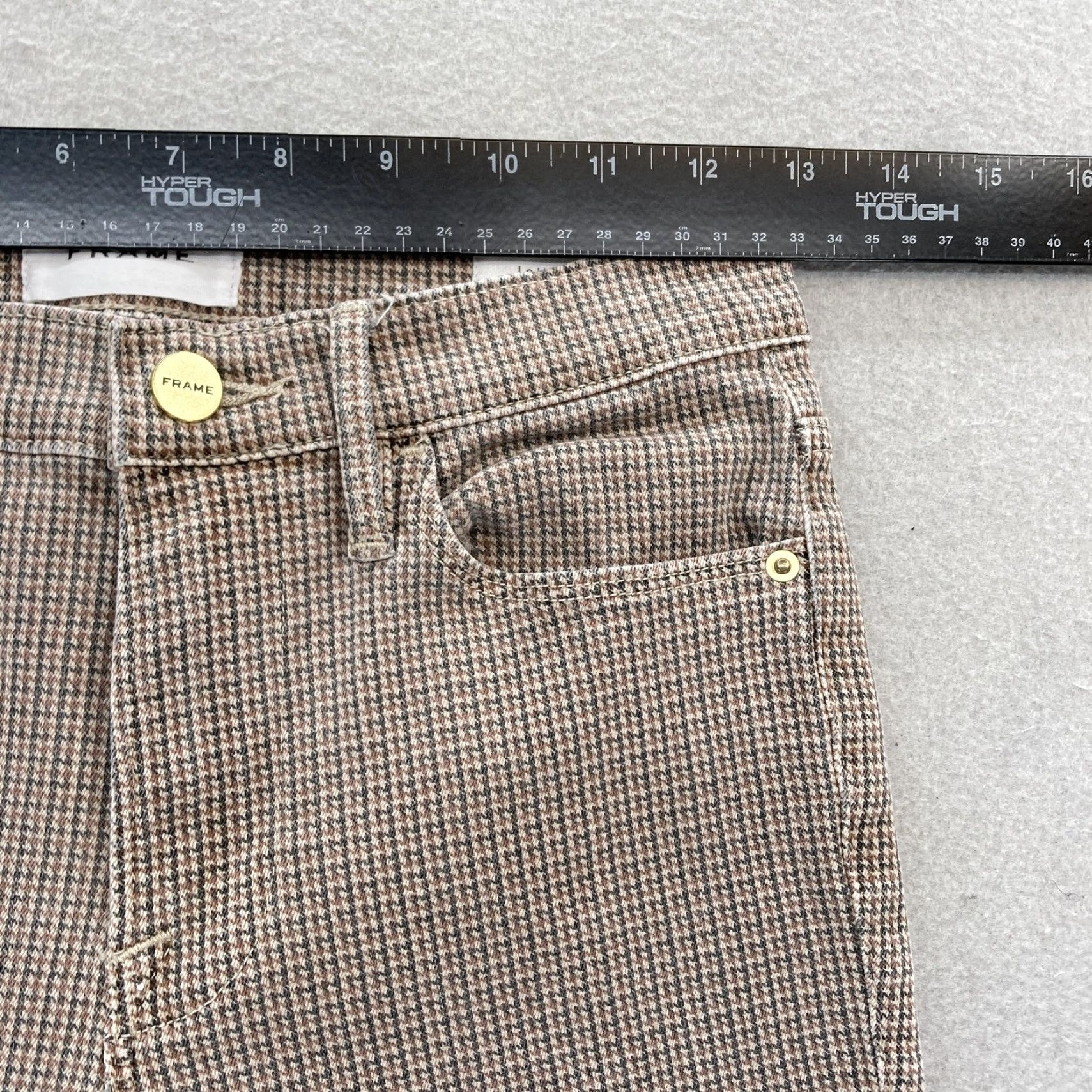 Frame FRAME Le High Skinny Jeans Womens 25 Houndstooth Stretch Pants Brown Plaid Multi 5-Pocket Zipper Button Slim Rise High Vintage N/A Size 42" / US 20 - 7 Thumbnail