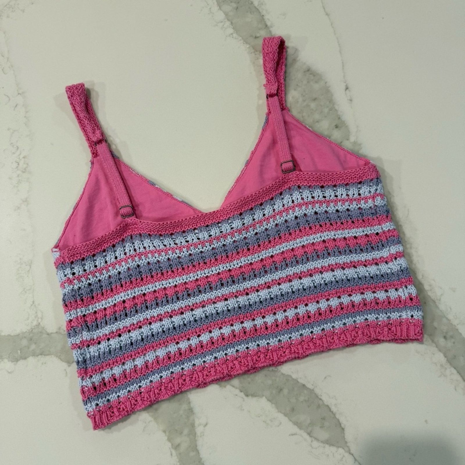 Hollister Hollister Crochet Striped Knit Crop Top Women’s Large Pink Size L / US 10 / IT 46 - 4 Thumbnail