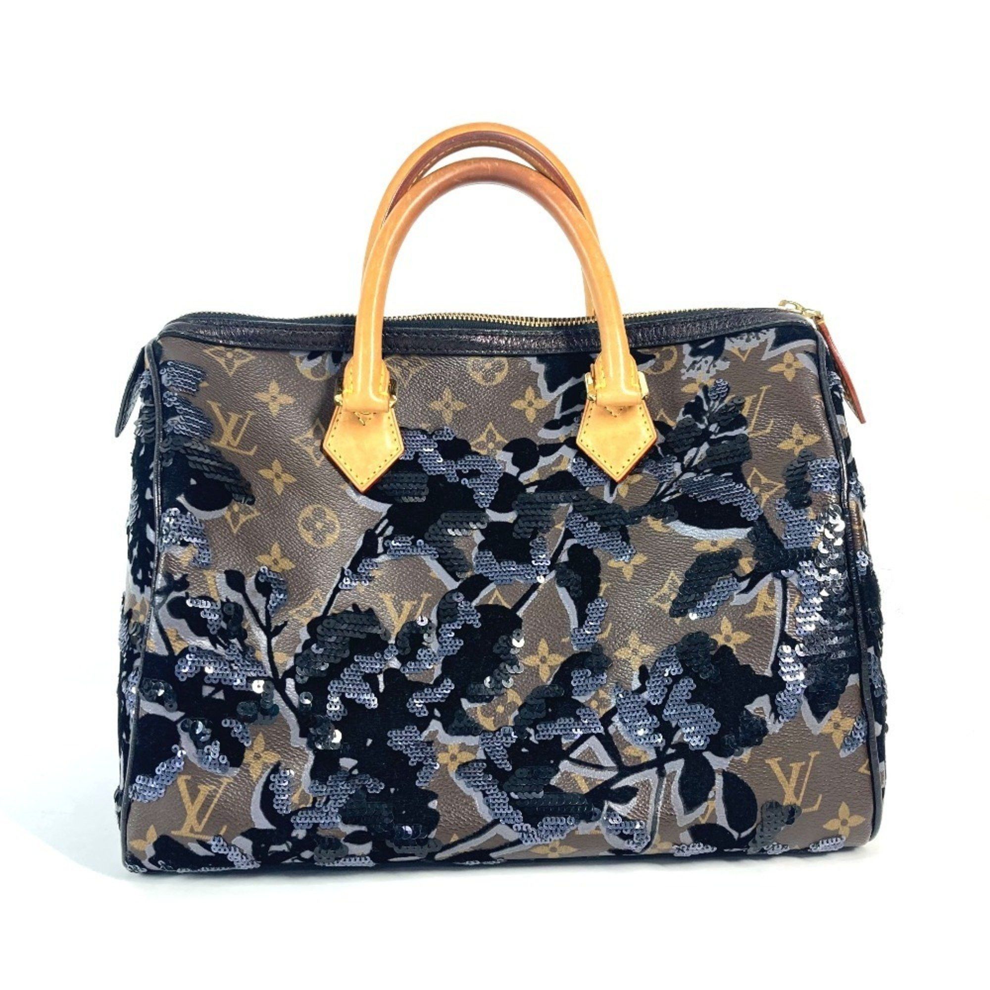 Louis Vuitton M40436 Monogram Fleur De Ge Speedy 30 Mini Boston Bag Sequins Handbag Canvas Women's Brown in Black