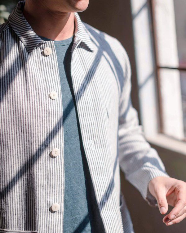 Le Laboureur × Vetra × Vintage Unique 60s Worker Chore Pearl Buttons Striped Light Jacket Size US M / EU 48-50 / 2 - 4 Thumbnail