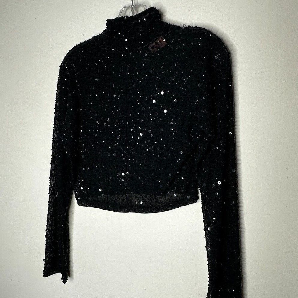 Other Dyspnea Sheer Black Sequin Mesh Long Sleeve Crop Top Small Size S / US 4 / IT 40 - 6 Thumbnail