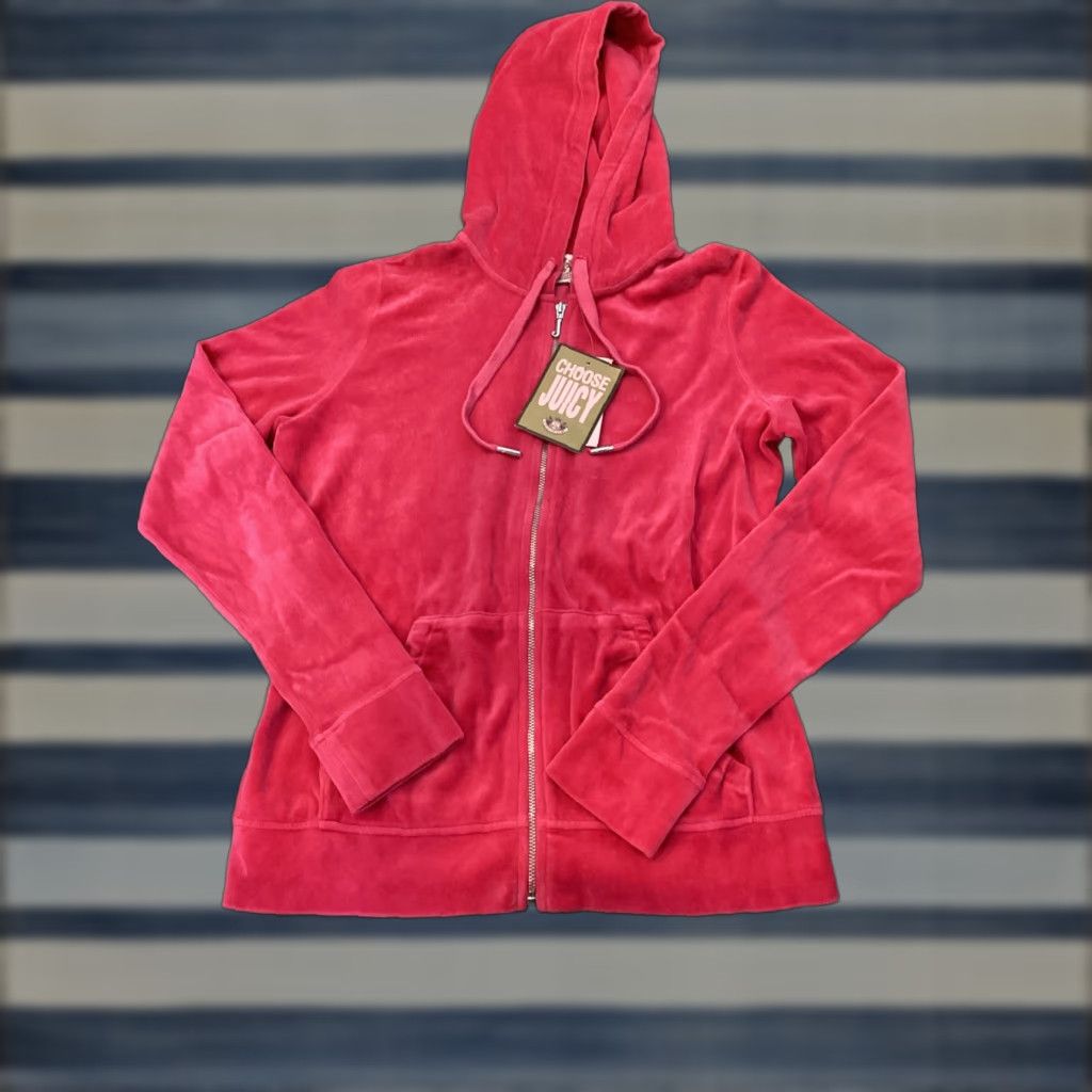 Juicy Couture Juicy Couture Velour Pink Long Sleeve Track Jacket Hoodie L Women Regular Fit Zip Hooded Solid Pink Vintage: No 90s? No, New with tags Size L / US 10 / IT 46 - 1 Thumbnail