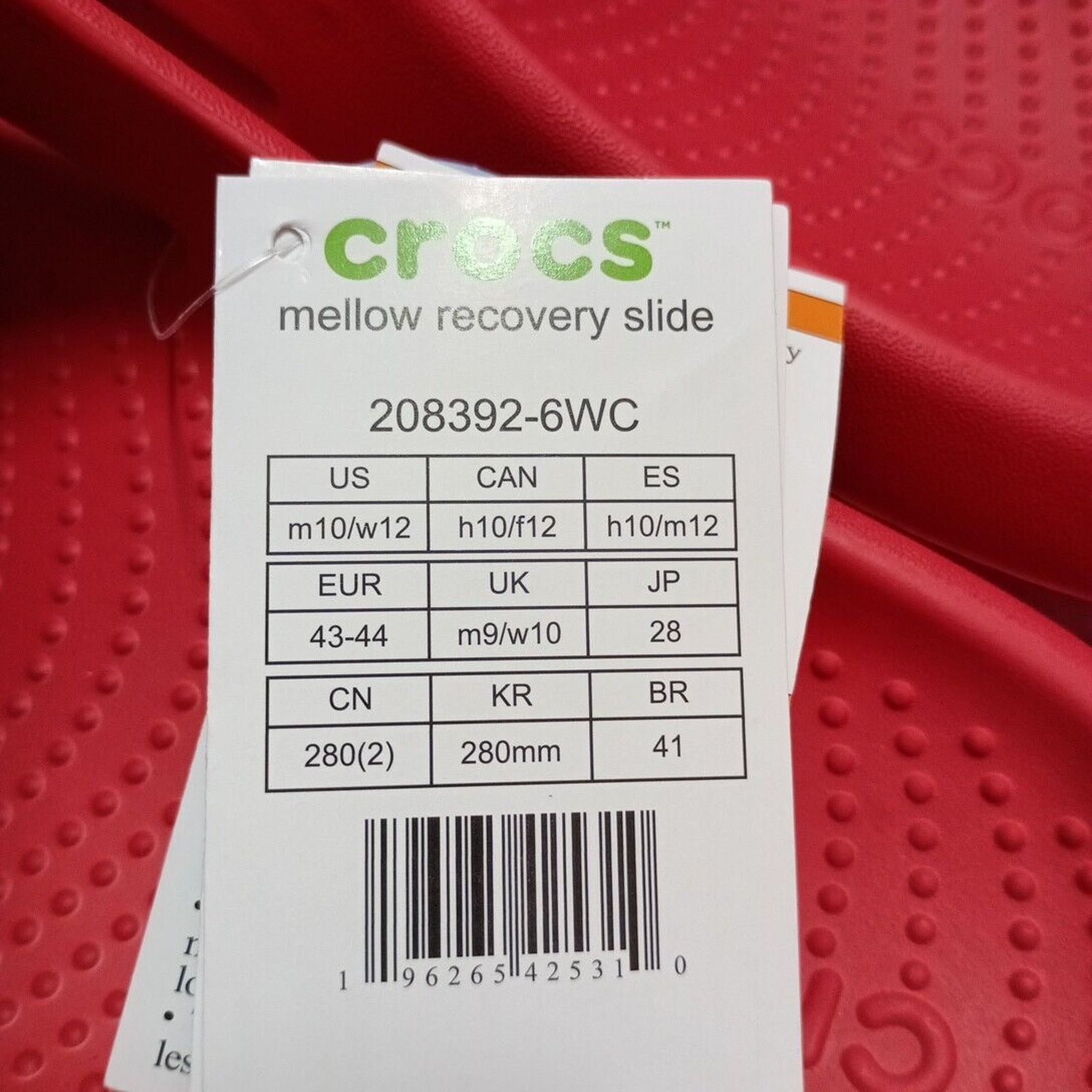 Crocs Crocs Mellow Recovery Slides Red Men’s Size 10 Womens 12 New Size US 10 / EU 43 - 6 Thumbnail