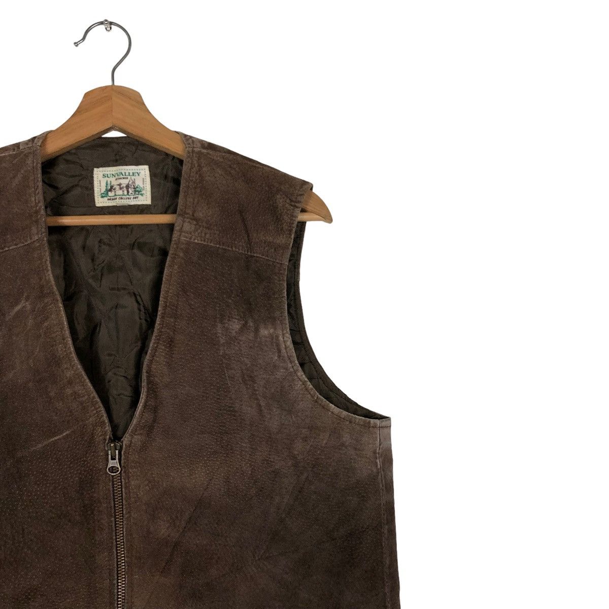 Genuine Leather 🔥VINTAGE LEATHER VEST COWBOY WESTERN SUNVALLEY Size US L / EU 52-54 / 3 - 6 Thumbnail