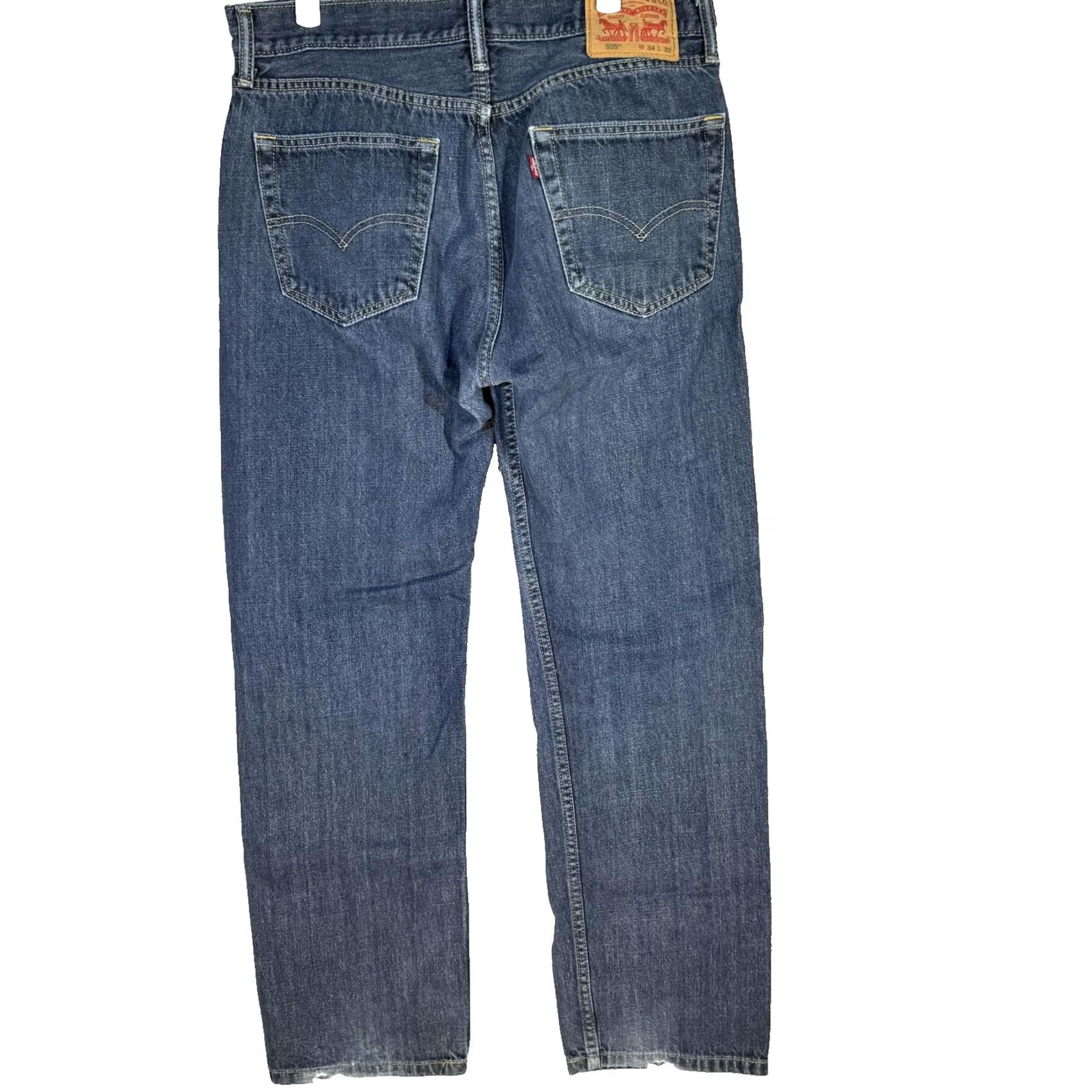 Levi's Levi's 505 Jeans Mens 34x32 Blue Straight Regular Denim Medium Wash Worn Hem Vintage No Size US 34 / EU 50 - 2 Thumbnail