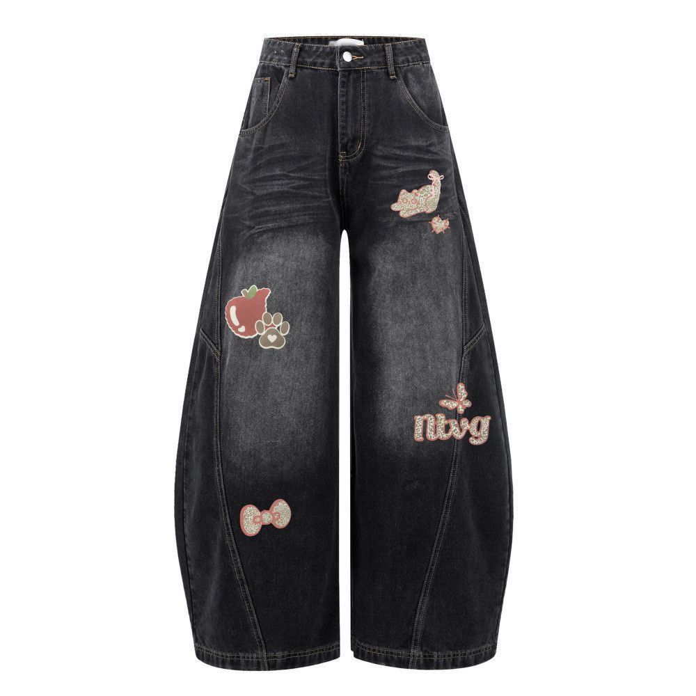 Japanese Brand Men's high-street fun cartoon loose wide-leg curved jeans Size US 32 / EU 48 - 1 Thumbnail