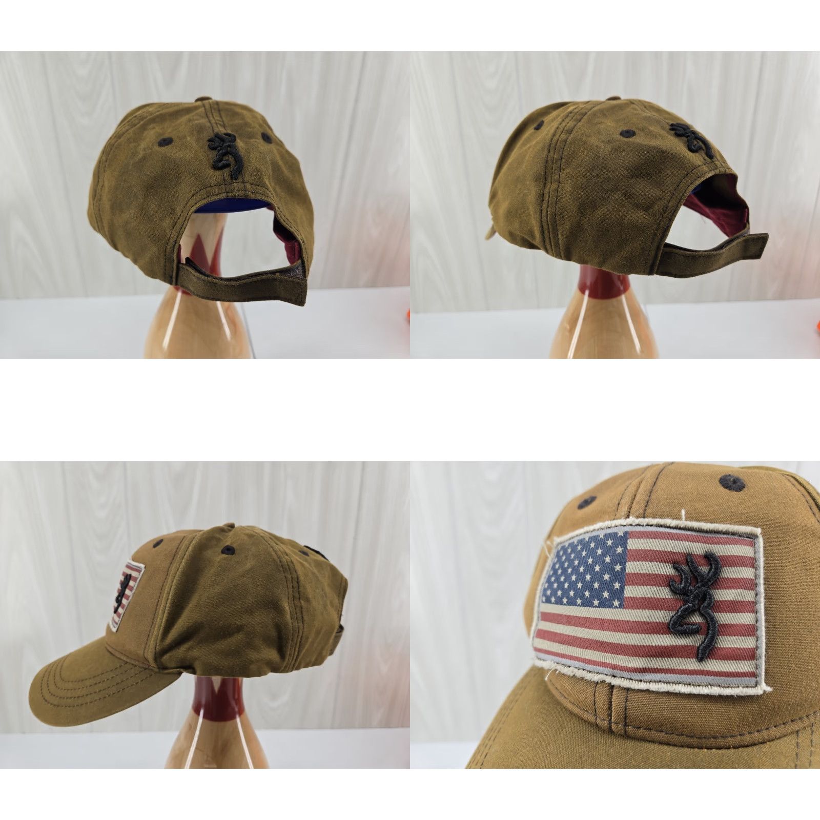 Vintage Browning Hat Cap Strap Back Brown American Flag Patch Embroidered Canvas Mens Baseball Cap Adjustable Strap Back USA Hunting Outdoor Patriotic Mens Size ONE SIZE - 8 Thumbnail