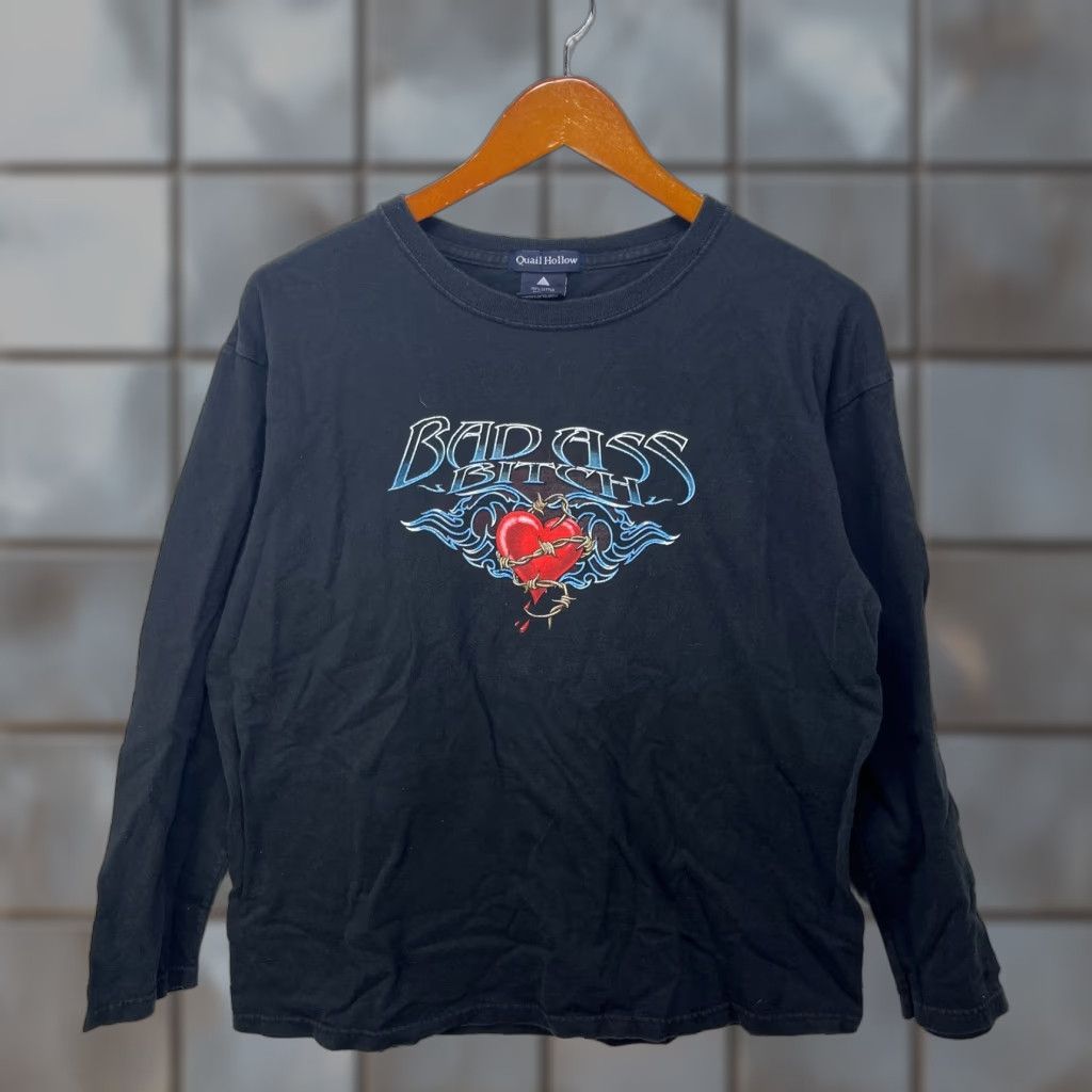 Vintage VINTAGE Badass Bitch Biker Long Sleeve Shirt Y2K Womens Large Black Cotton Crew Neck Pullover Casual T-Shirt Size L / US 10 / IT 46 - 1 Thumbnail