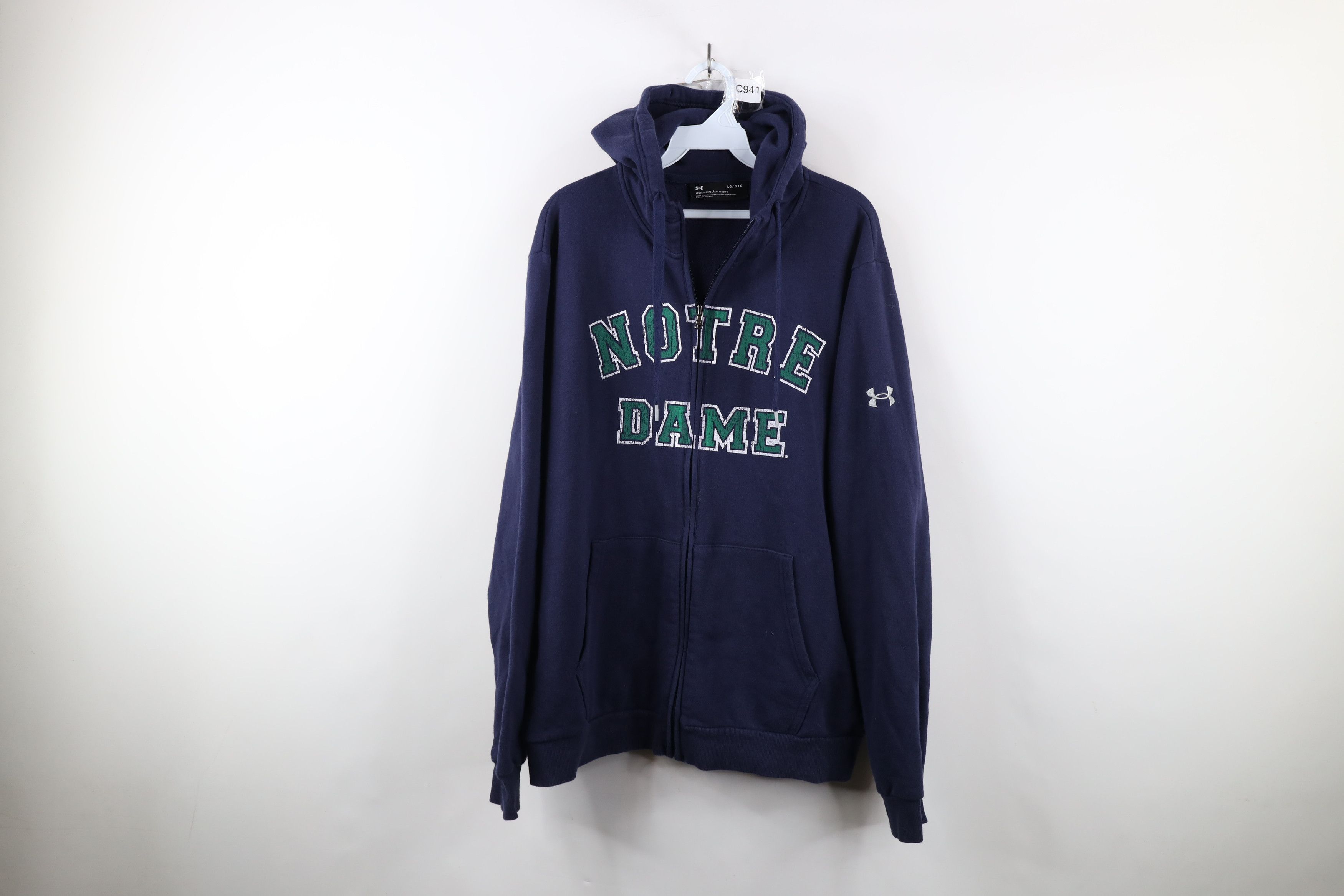 Under Armour × Vintage Under Armour Spell Out Notre Dame University Full Zip Hoodie Size US L / EU 52-54 / 3 - 1 Thumbnail