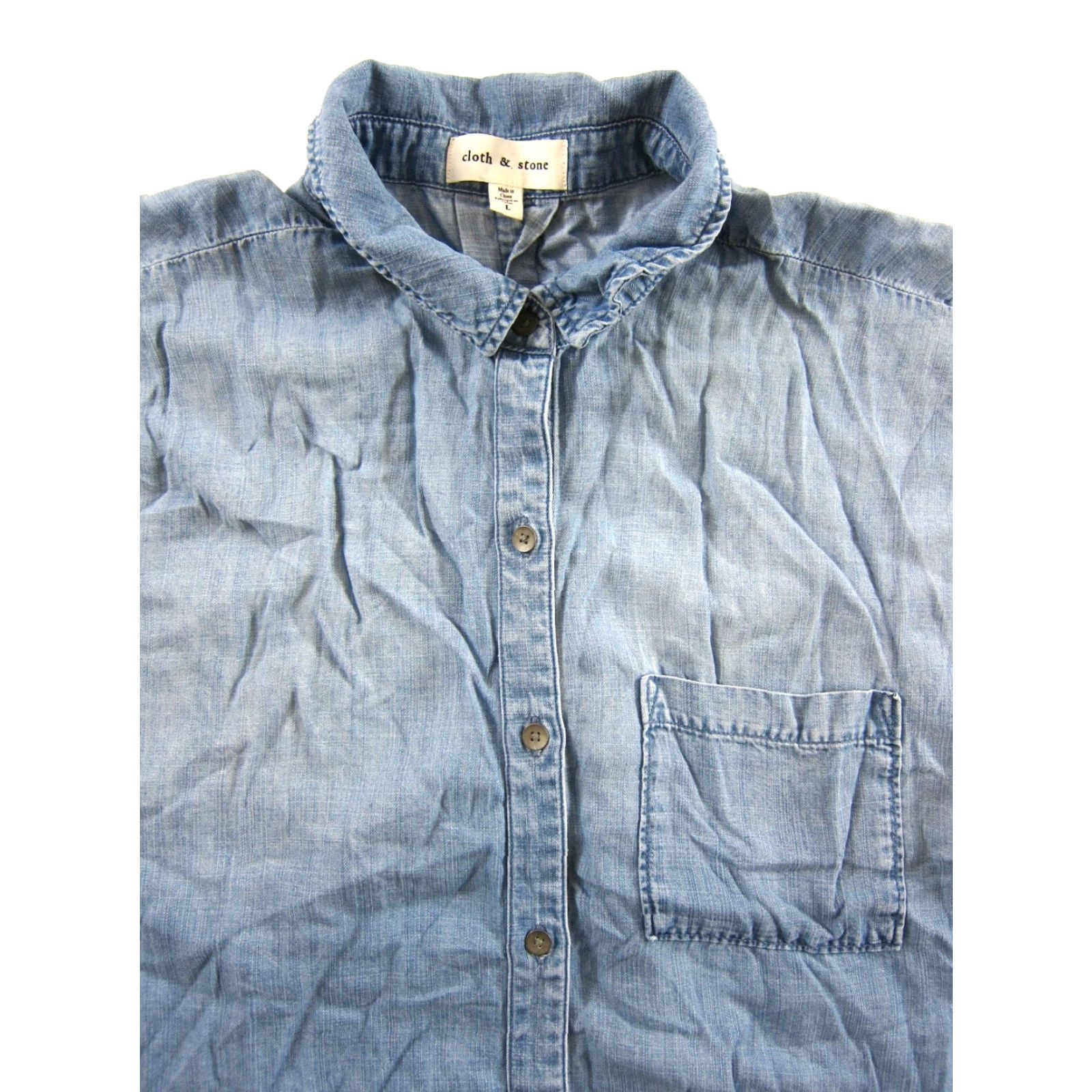 CLOT Cloth & Stone 100% Tencel Lyocell Soft Blue Short Sleeve Collared Blouse Large Size L / US 10 / IT 46 - 4 Thumbnail