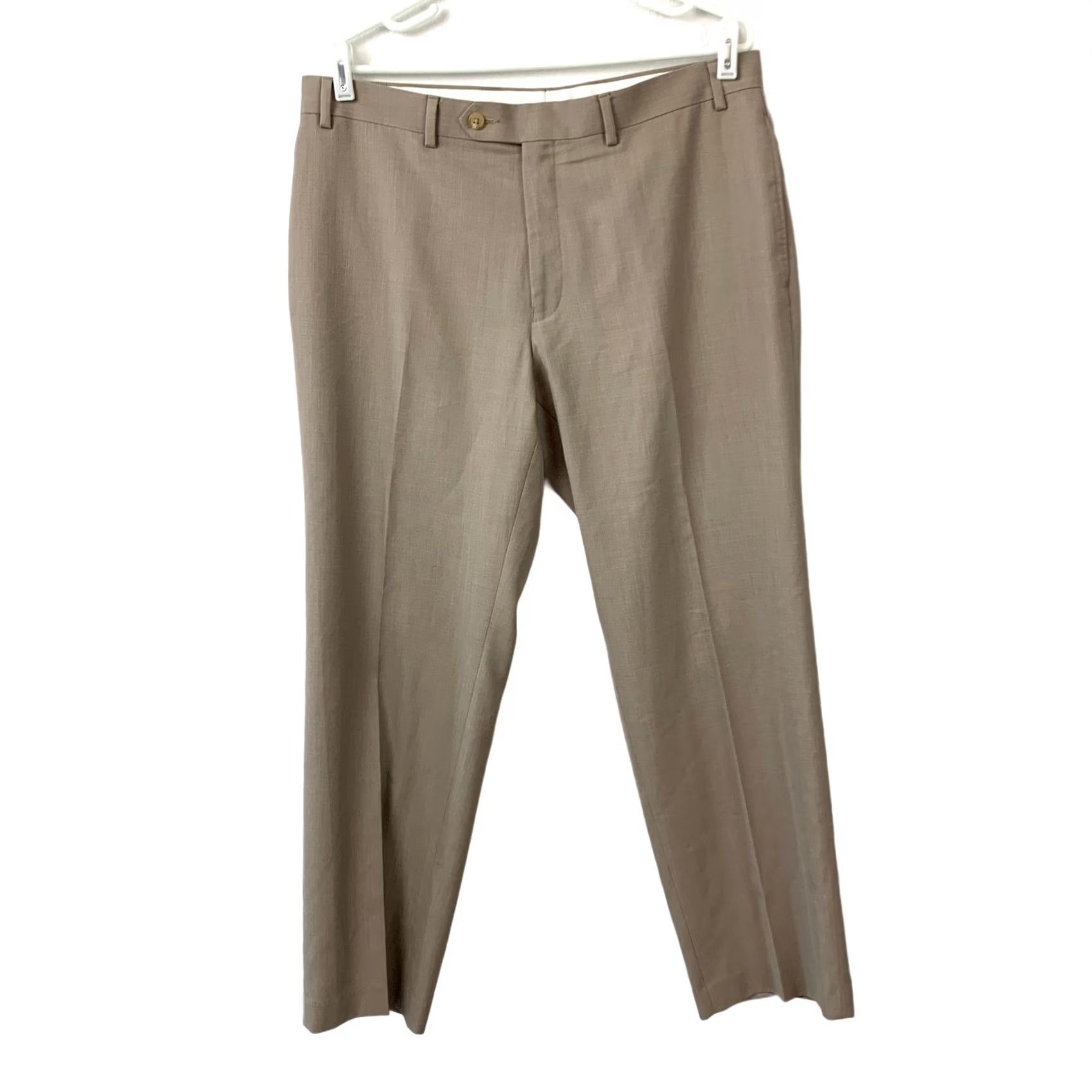 Ralph Lauren Ralph Lauren Men's Tan Flat Front Dress Pants W36 L30 Classic Fit Polyester Blend Pants Mens Tan Solid Dress Pants Classic Fit 36x30 Size US 36 / EU 52 - 2 Thumbnail