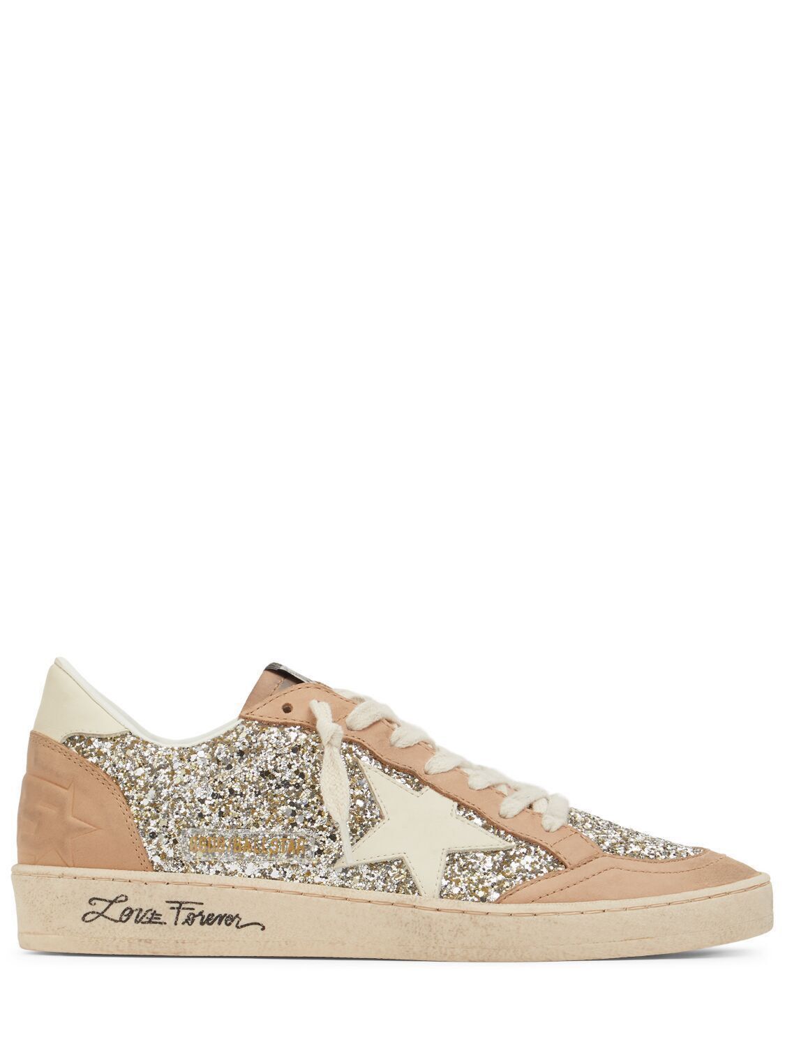 Golden Goose Ball Star Beige/White Glittered Sneakers New