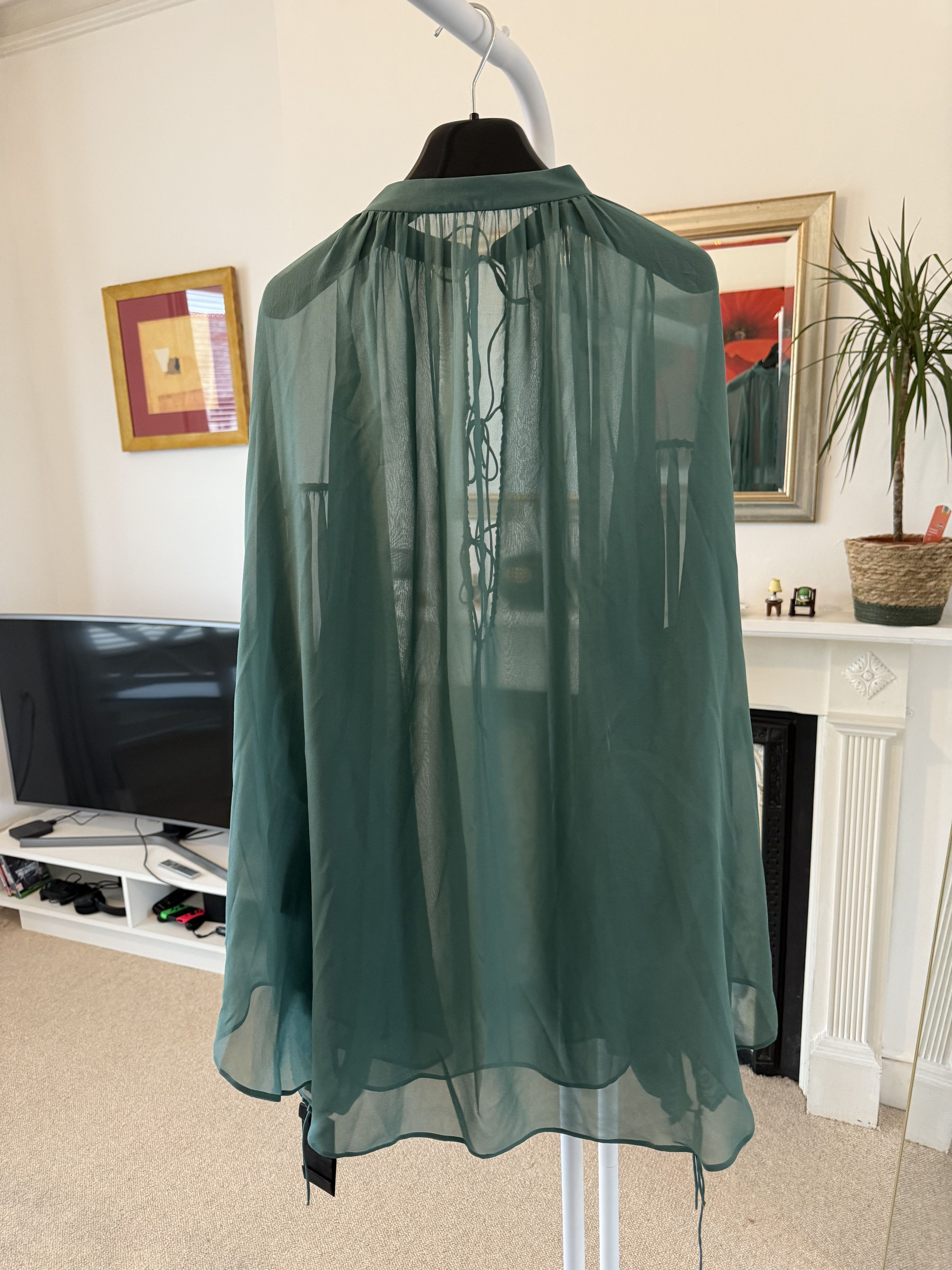 Saint Laurent Paris SS22 Saint Laurent Blouse in Silk Georgette Teal Size US L / EU 52-54 / 3 - 5 Thumbnail