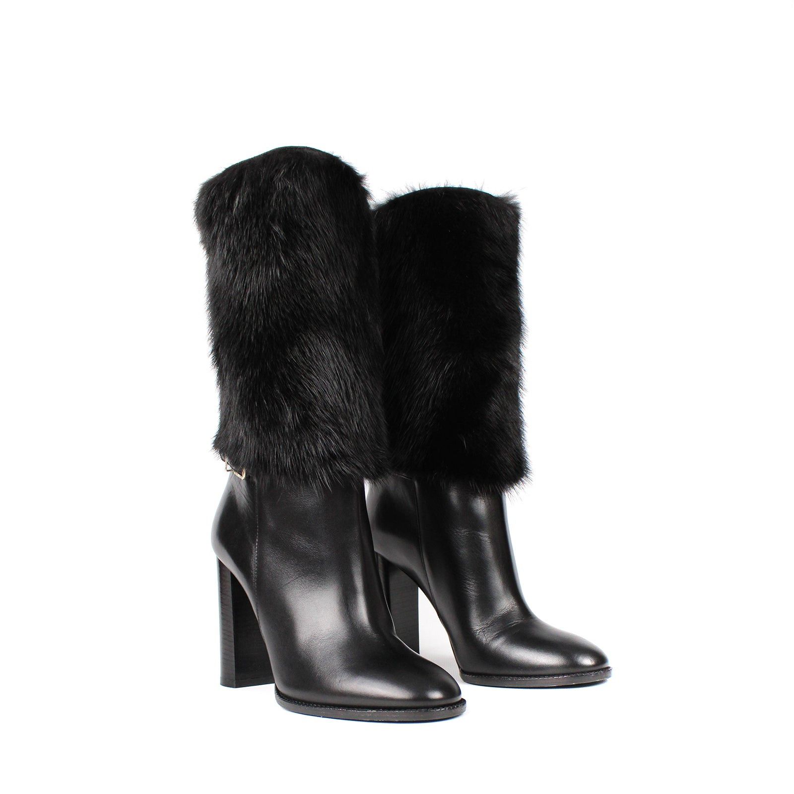 image of Burberry - Leather And Fur Boots (T35) in Black, Women's (Size 4)