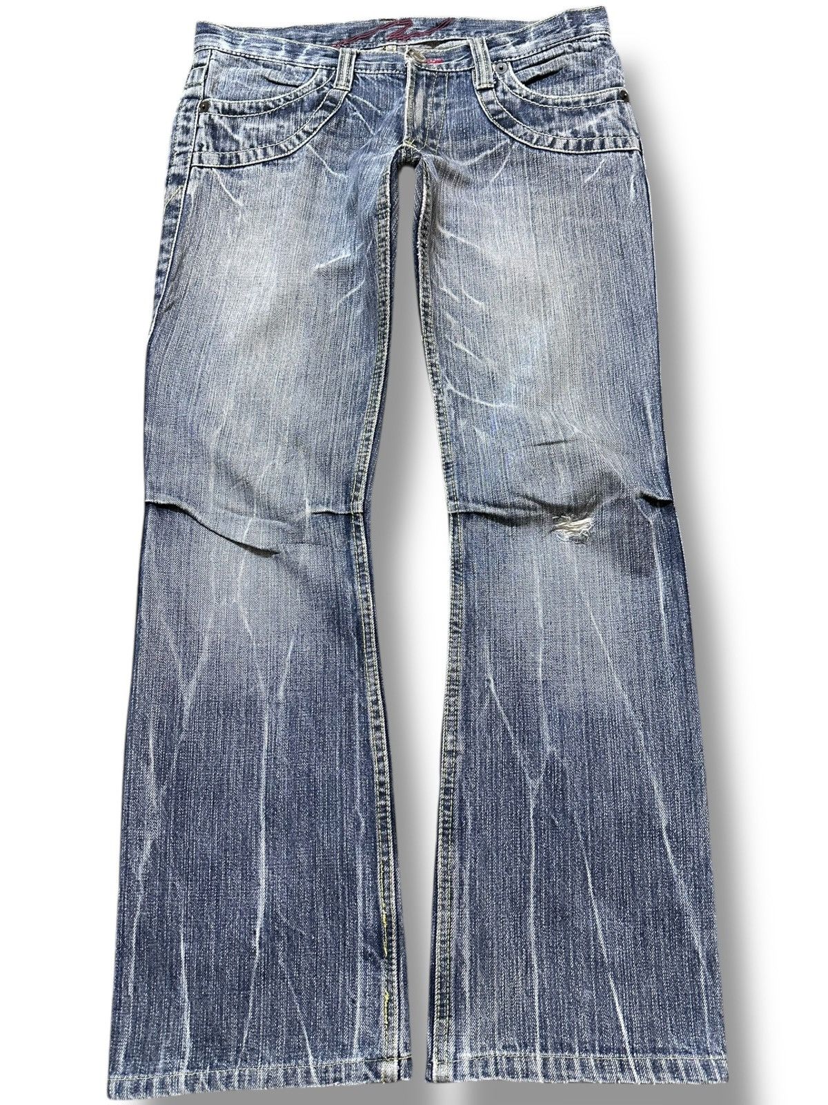 Hysteric Glamour Vintage Japanese Brand Flare Faded Spiral Leg Grunge Denim Size US 33 - 1 Thumbnail