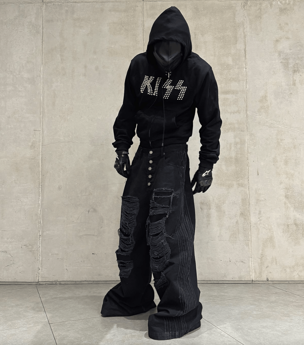 Other Y2K Black Washed Destroyed Baggy Wide Leg jeans Size US 34 / EU 50 - 5 Thumbnail