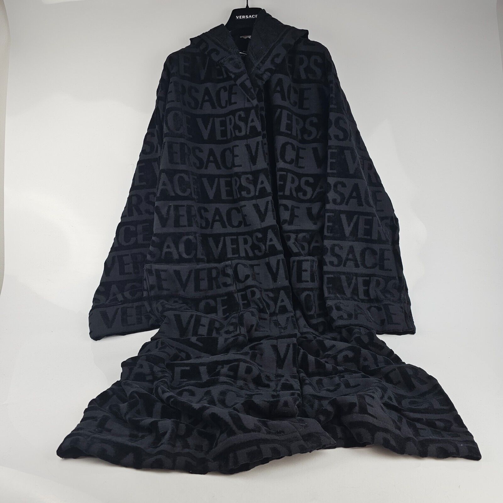 Image of Versace Greca Black Unisex Crystals Bathrobe New S, Men's (Size Small)