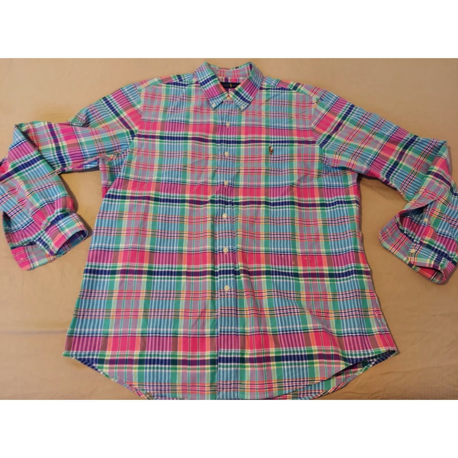Polo Ralph Lauren Polo Ralph Lauren Shirt XL Men Button-Up Long Sleeve Cotton Blue Plaid Dress Shirt Size 46R - 2 Thumbnail