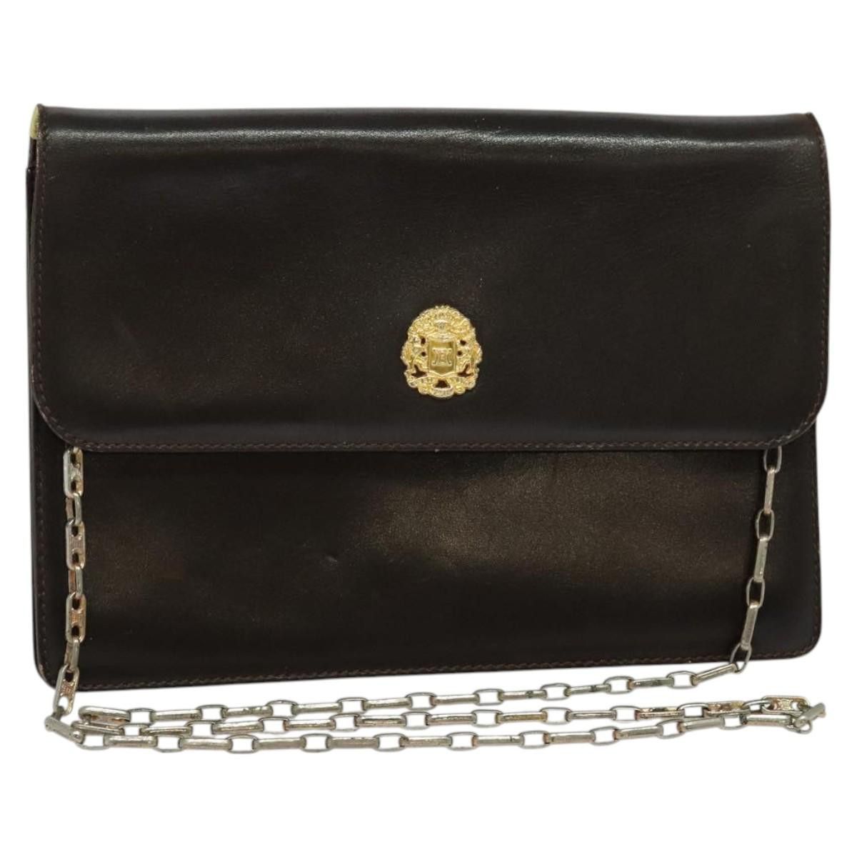 CELINE Chain Shoulder Bag Leather Brown Gold