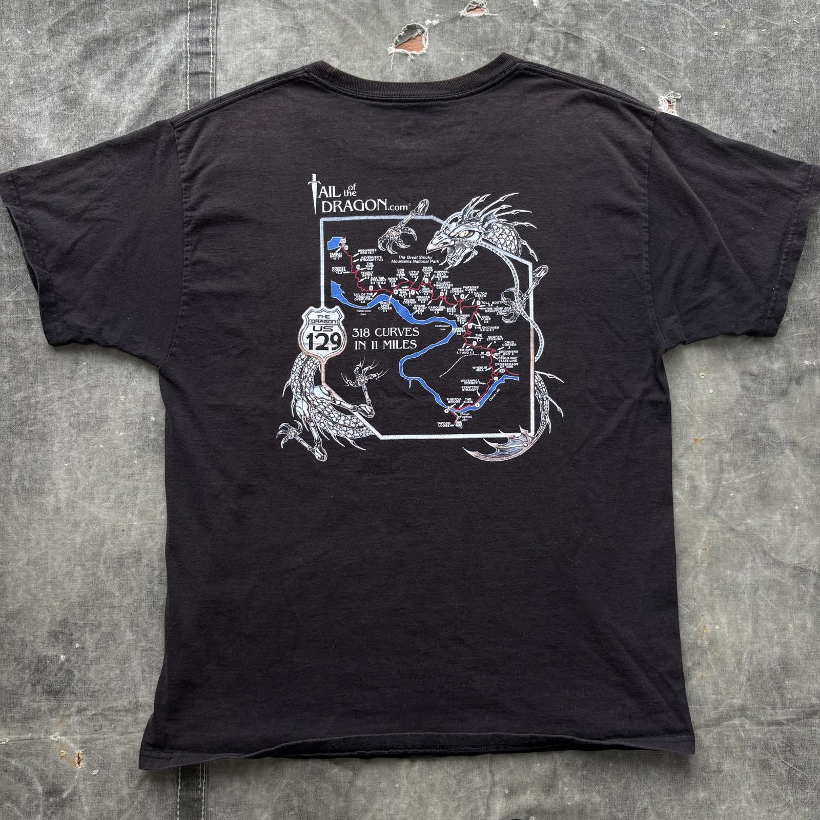 Hanes Vintage Y2K Faded Deal’s Gap Dragon Highway Biker Shirt Size US L / EU 52-54 / 3 - 2 Thumbnail