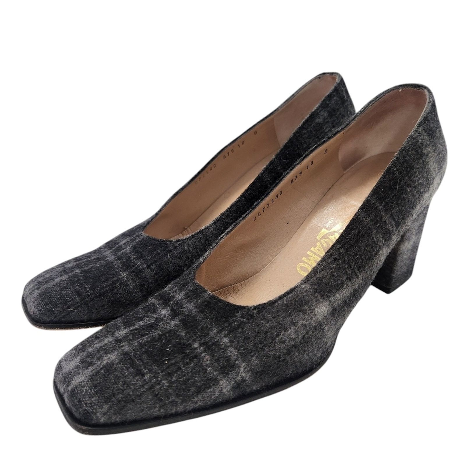Salvatore Ferragamo Salvatore Ferragamo Allegra Pumps Heel Plaid Fabric Gray Size US 10 / IT 40 - 1 Thumbnail