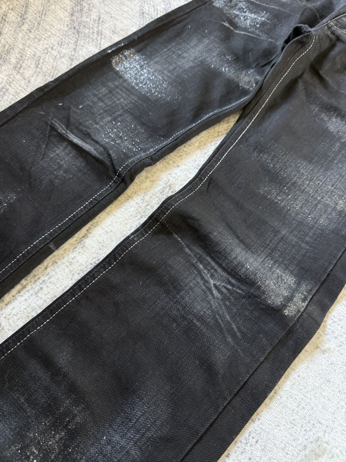 If Six Was Nine Lagust Japan Black Goth Cross Glitter Wax Coated Jeans Size US 28 / EU 44 - 6 Thumbnail