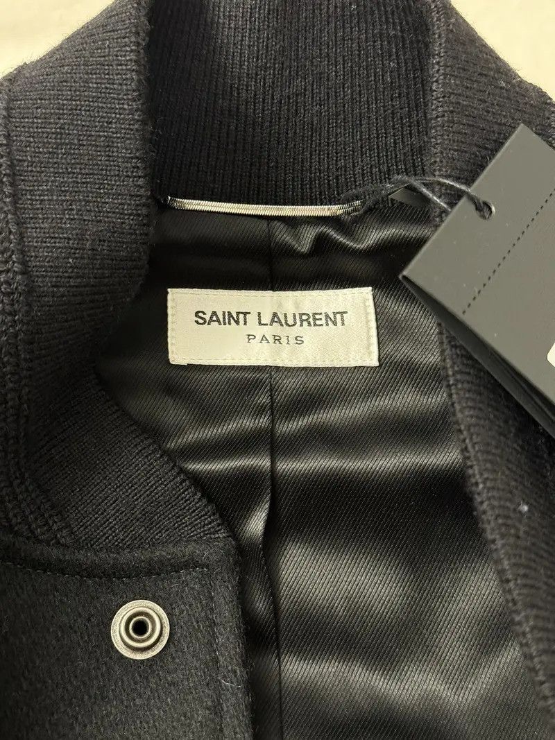 Saint Laurent Paris Teddy Leather-Trimmed Wool Bomber Jacket Size US M / EU 48-50 / 2 - 6 Thumbnail