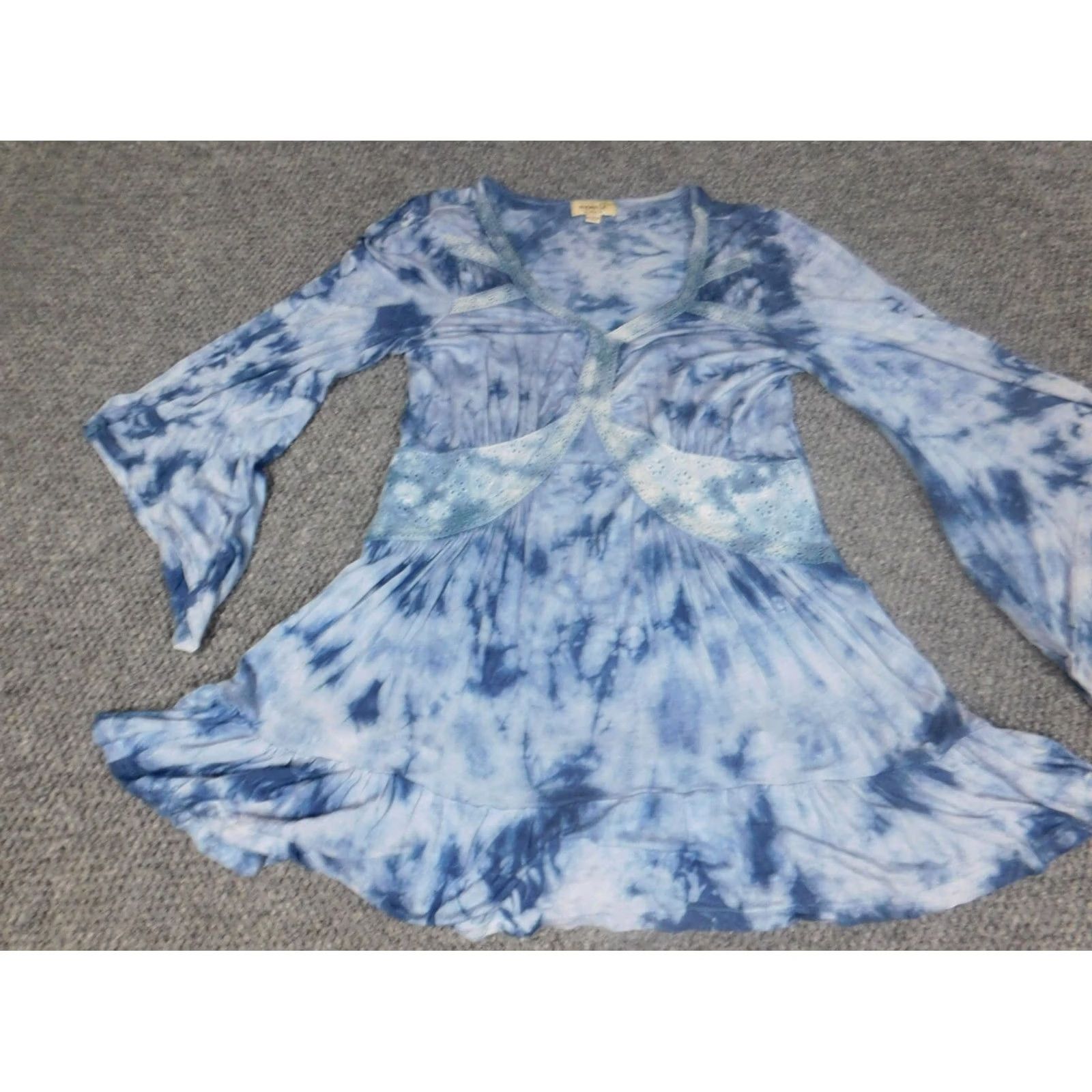 Vintage One World Blouse Tunic Womens S Blue Crew Neck 3/4 Sleeve Knit Cotton Pullover Geometric Button Size S / US 4 / IT 40 - 2 Thumbnail