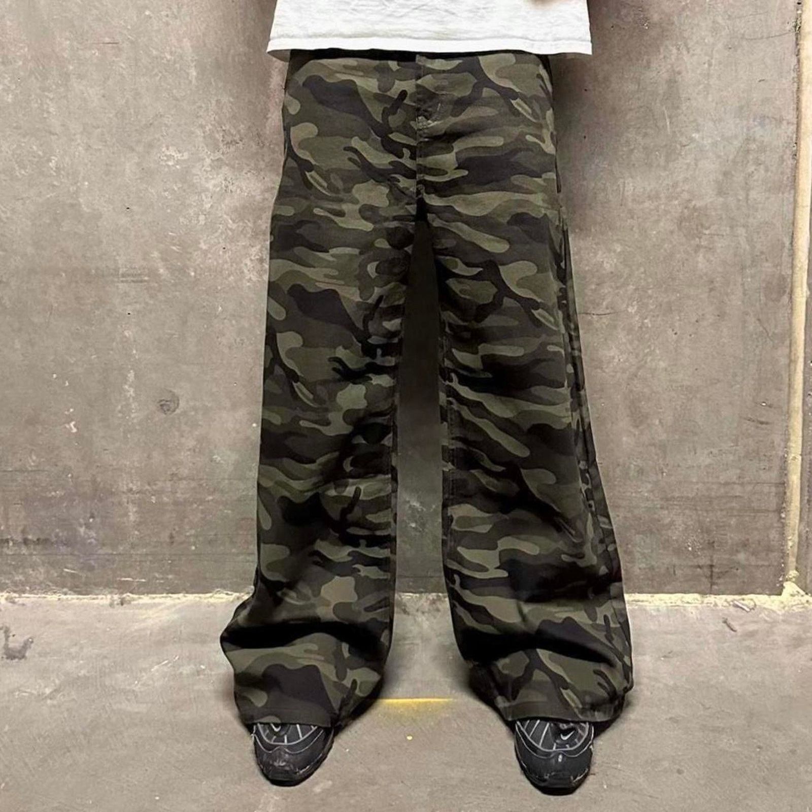 GREEN CAMO Baggy y2k DENIM WAIST 28