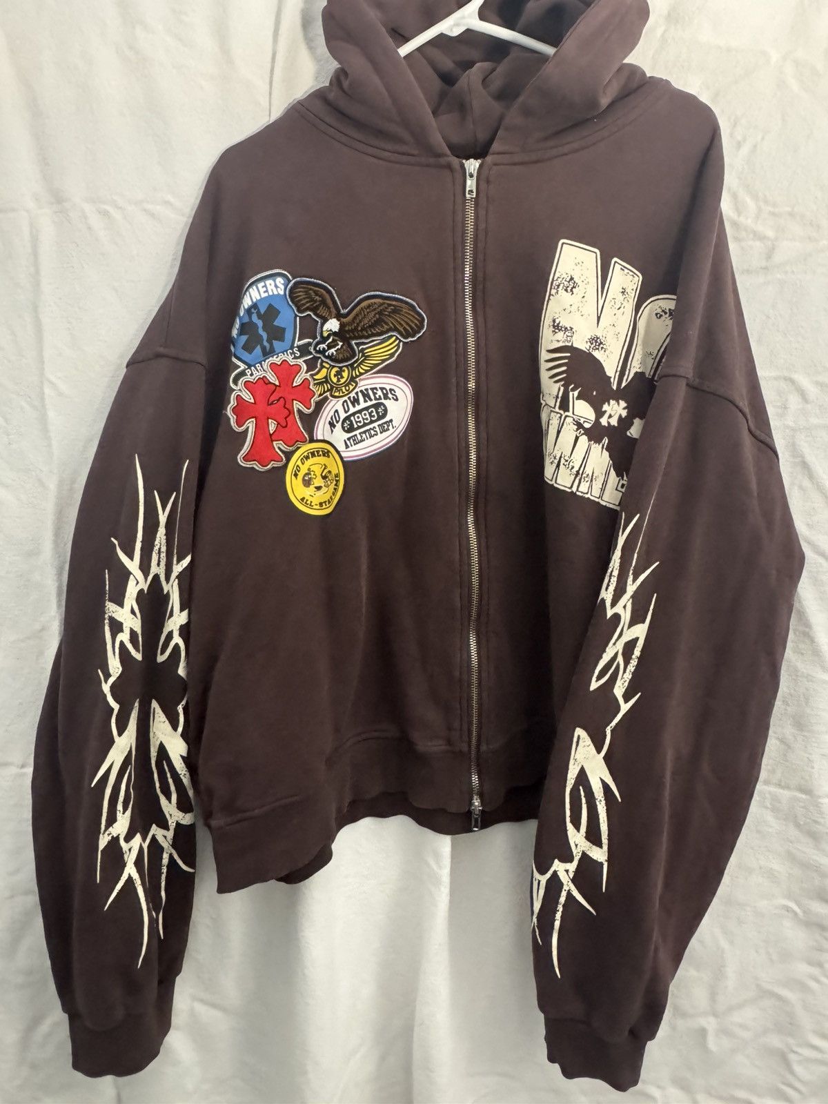 Other No Owners Patchwork Zip-Up Hoodie – Brown / Oversized Fit Size US L / EU 52-54 / 3 - 6 Thumbnail