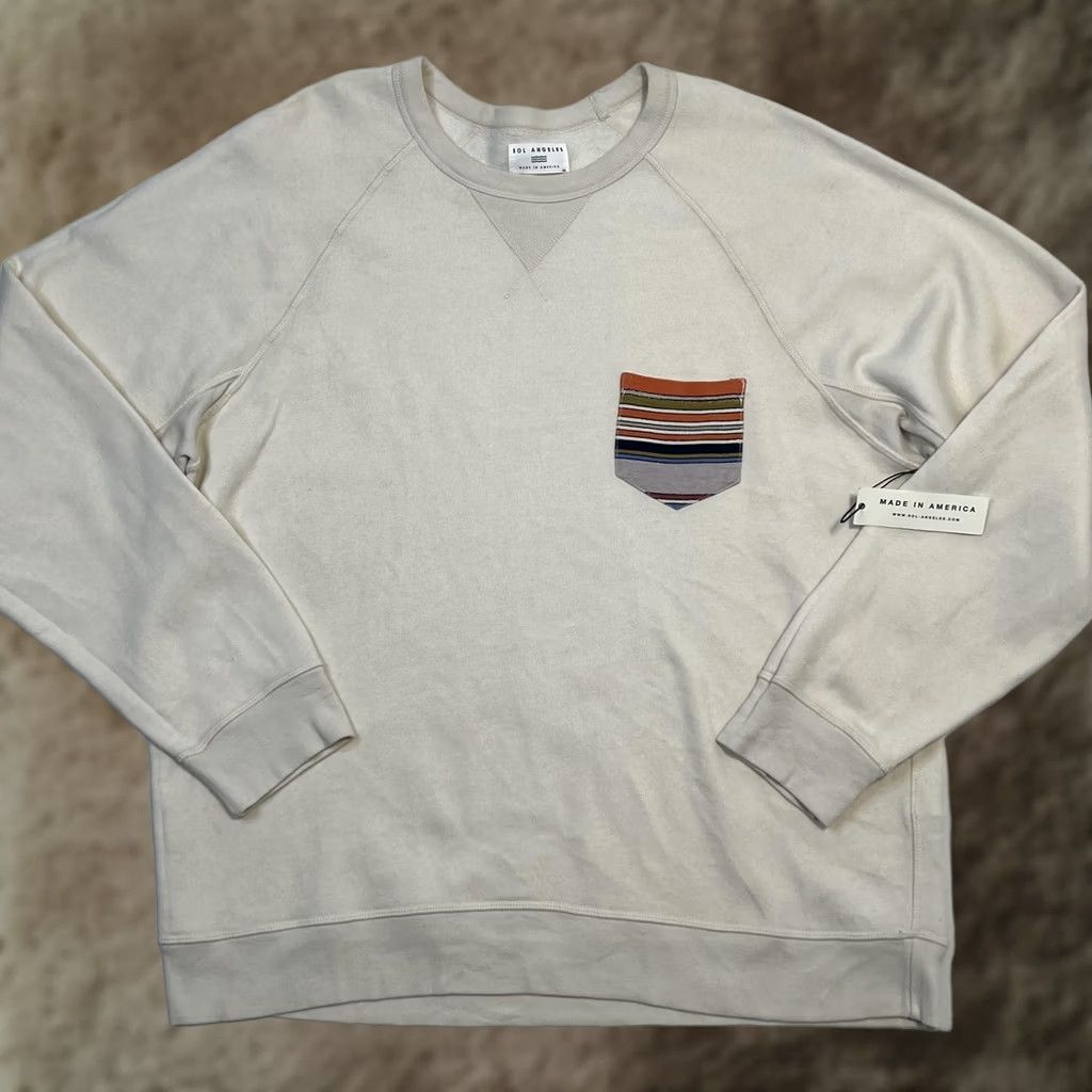 Sol Angeles Sol Angeles Sweater Mens 2XL Beige Pullover Striped Pocket Crewneck Made USA Size US XXL / EU 58 / 5 - 1 Thumbnail