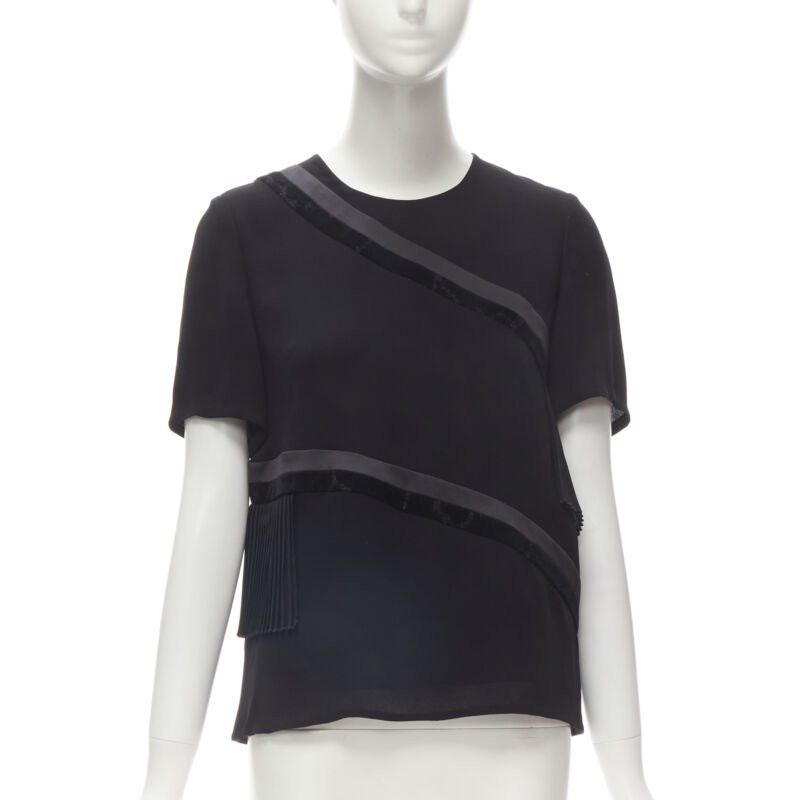 Other RHIE black satin velvet trim pleated ruffle boxy top US2 S Size S / US 4 / IT 40 - 1 Thumbnail