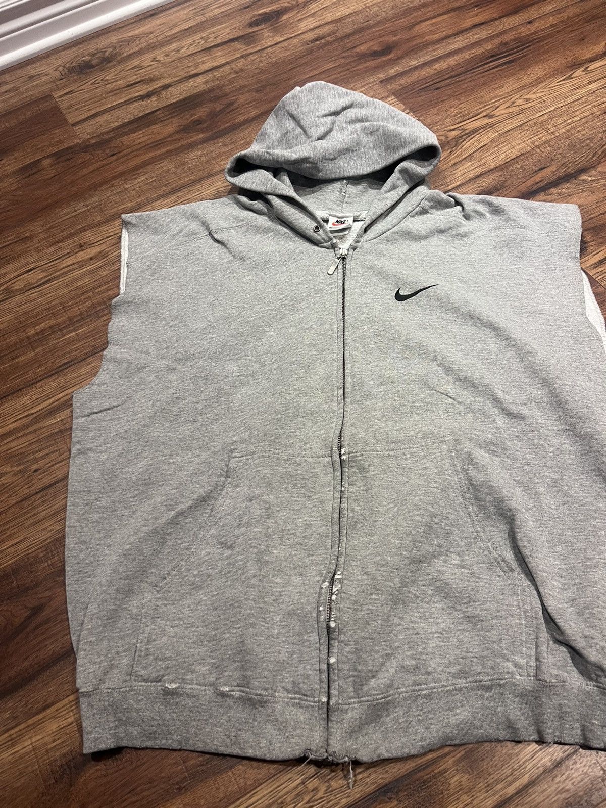 Nike Vintage Nike 90’s Gray Hoodie Cutoff Full Zip Hooded Sweater Size US XL / EU 56 / 4 - 4 Thumbnail