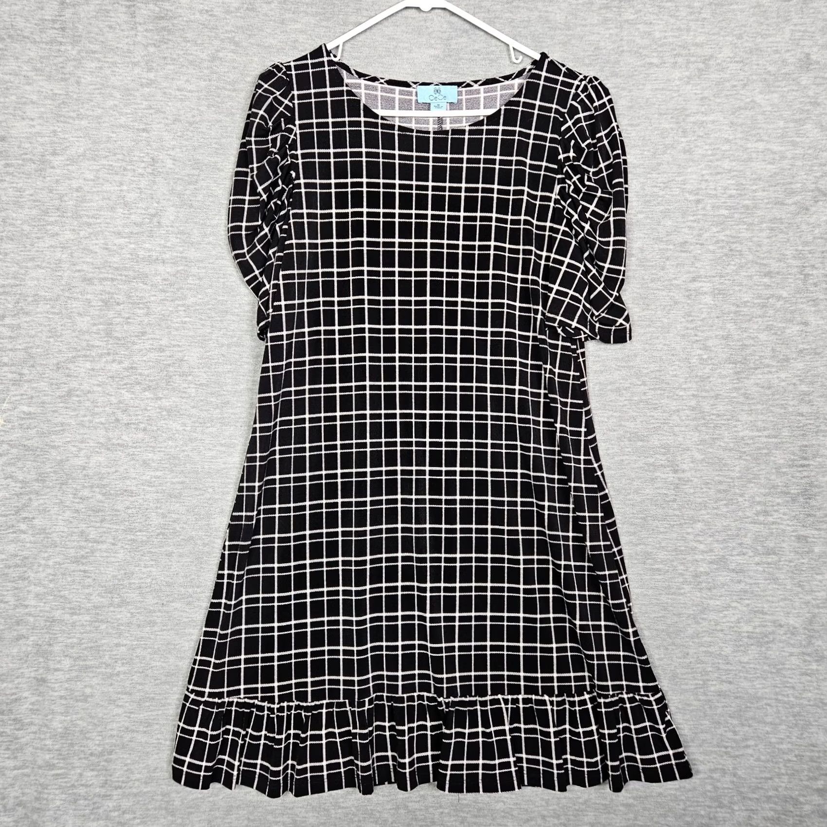 Vintage CeCe L'amour Dress Puff Sleeve Ruffle Hem Black M Womens A-Line Casual Short Sleeve Polyester Size M / US 6-8 / IT 42-44 - 2 Thumbnail