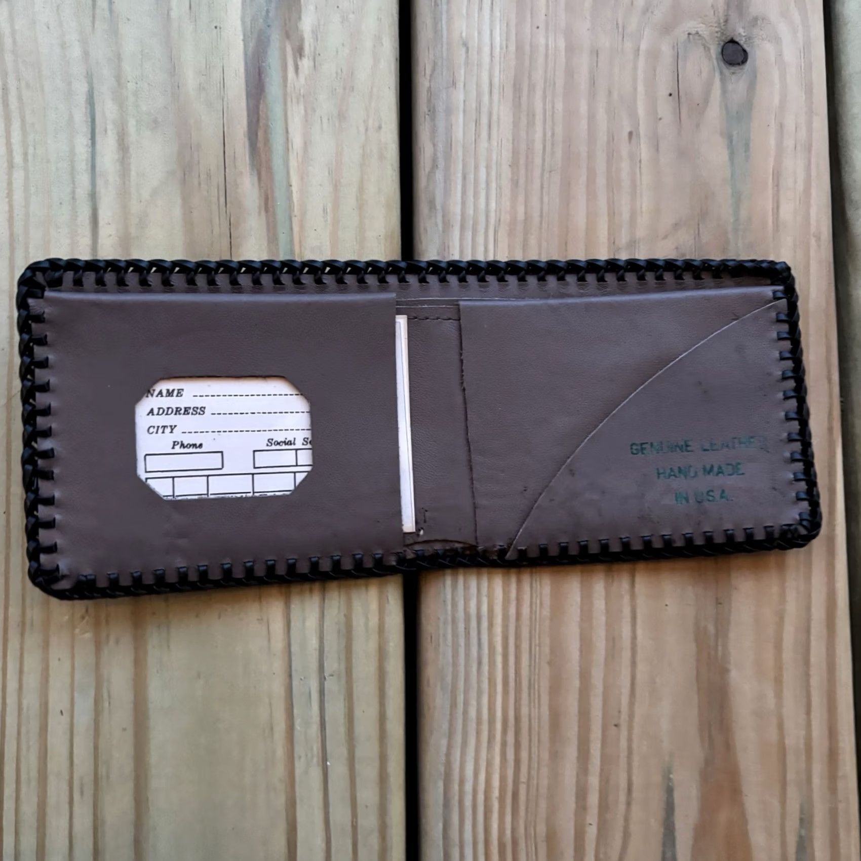 Vintage VINTAGE Leather Wallet Bi Fold Hand Tooled Whipstitch Prayer JESUS CHRIST Wallet Mens Brown Leather Fold Wallet Prayers 9x4 INCHes Handmade USA Size ONE SIZE - 2 Thumbnail