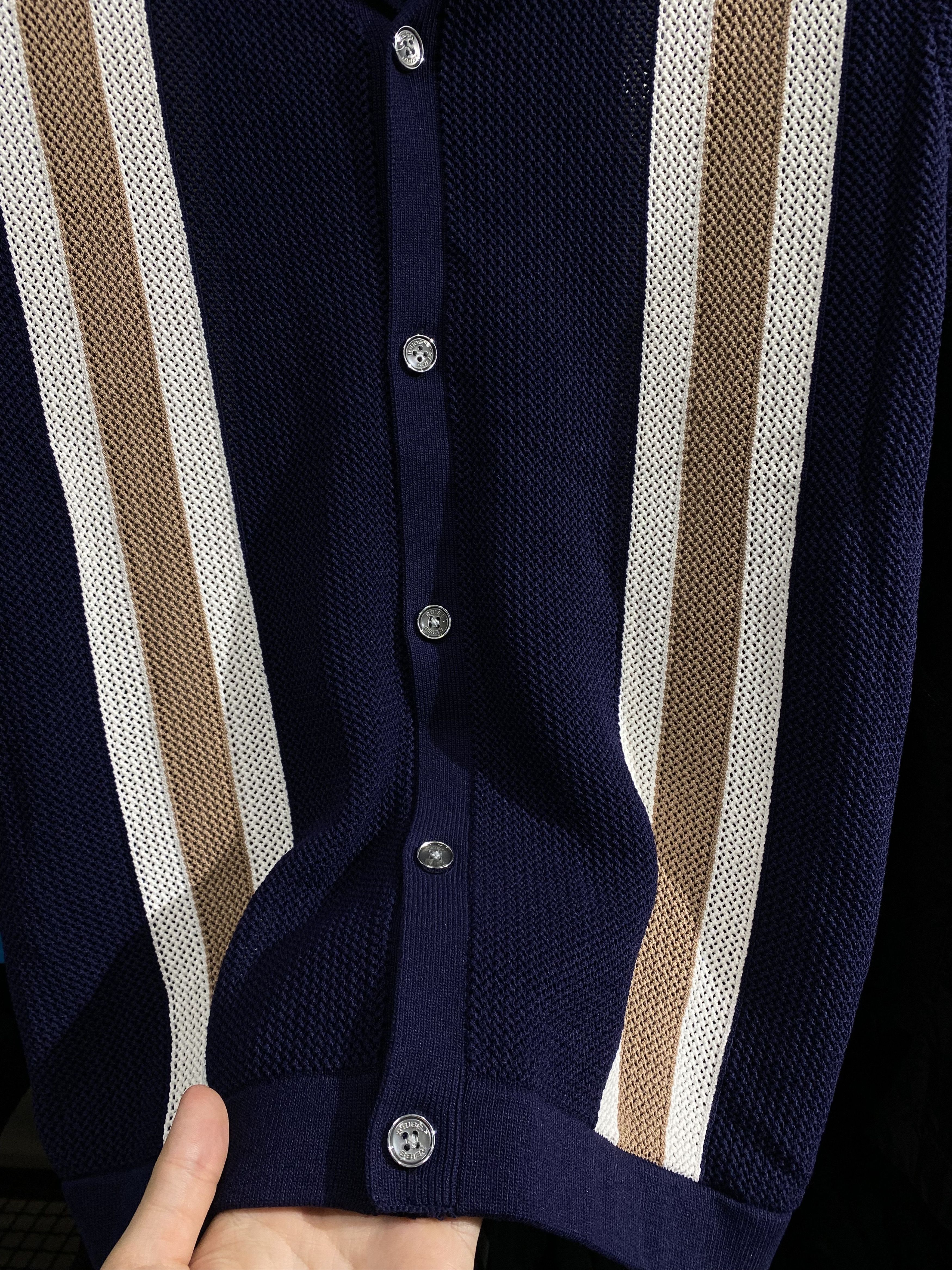 REISS CHÉ KNITTED CONTRAST STRIPE CUBAN COLLAR SHIRT