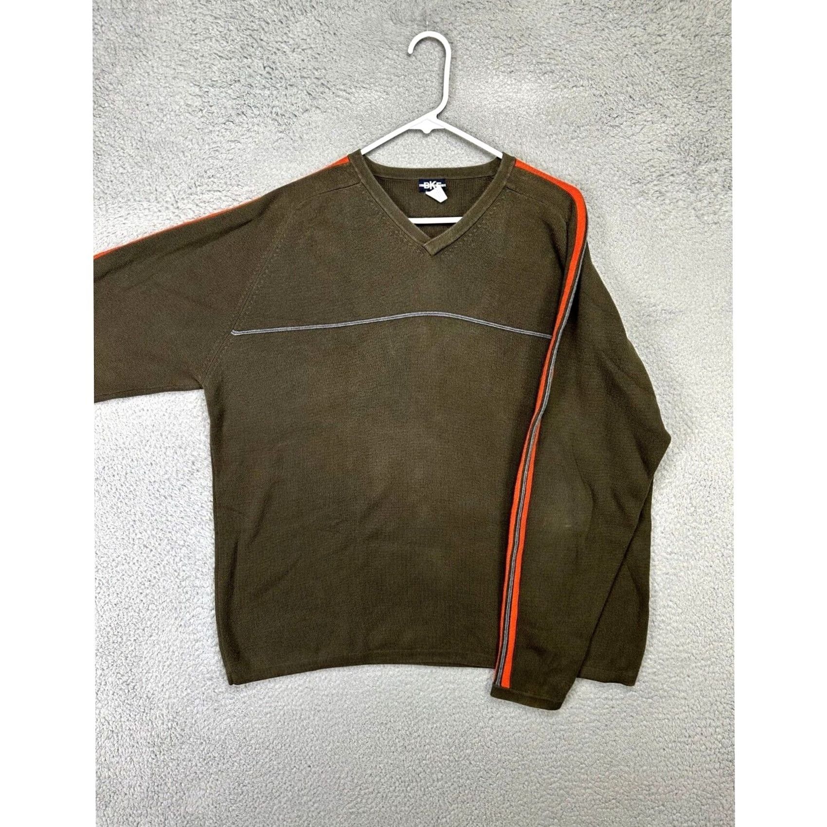 BKE BKE Sweatshirt Mens Large Olive Green Orange V-Neck Pullover Long Sleeve Shirt Size US L / EU 52-54 / 3 - 3 Thumbnail