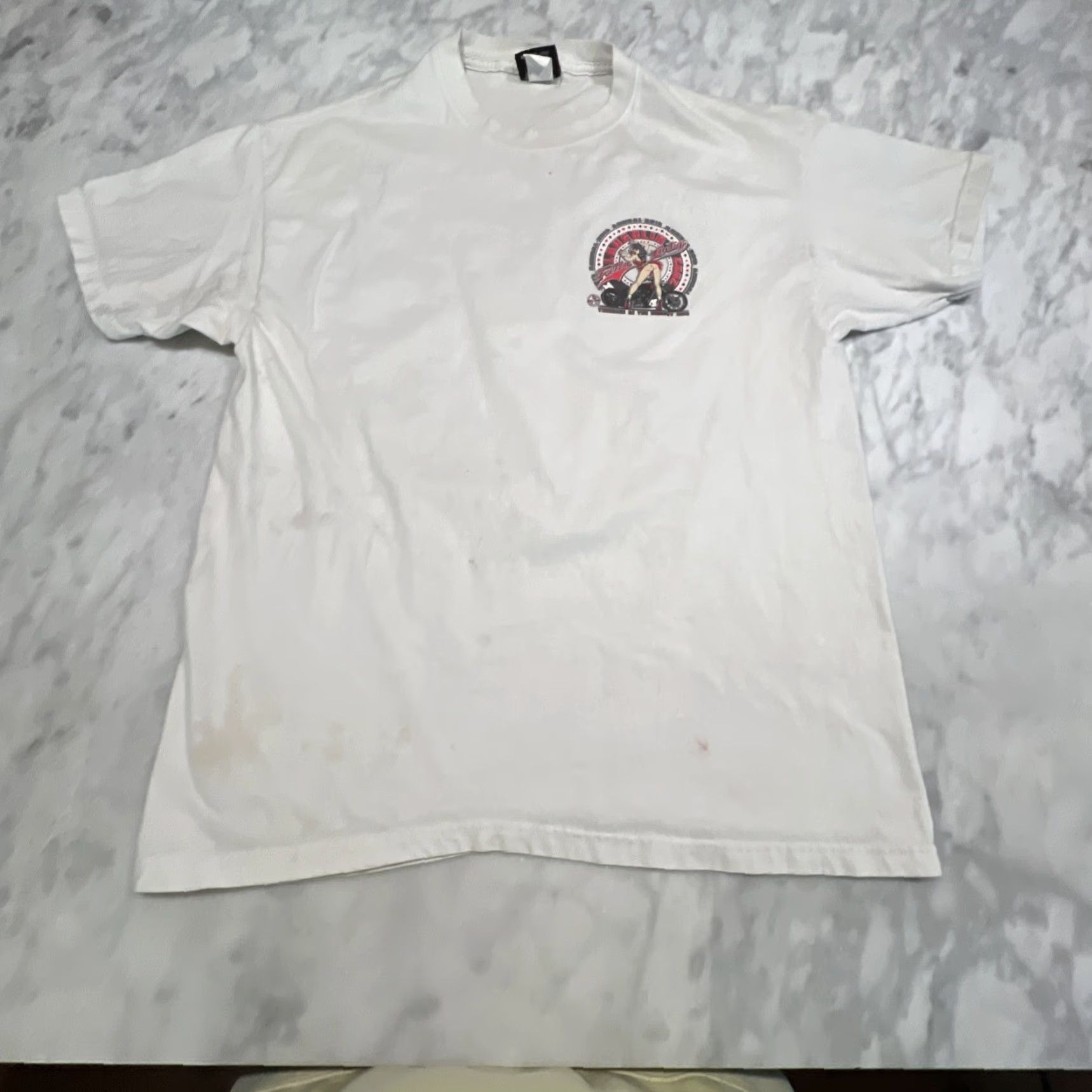 Vintage VINTAGE Thunder In The Desert Run 2002 Graphic T Shirt Men’s L Full Service Pit Girl Rockabilly Cotton White 2000s Mens Size US L / EU 52-54 / 3 - 4 Thumbnail