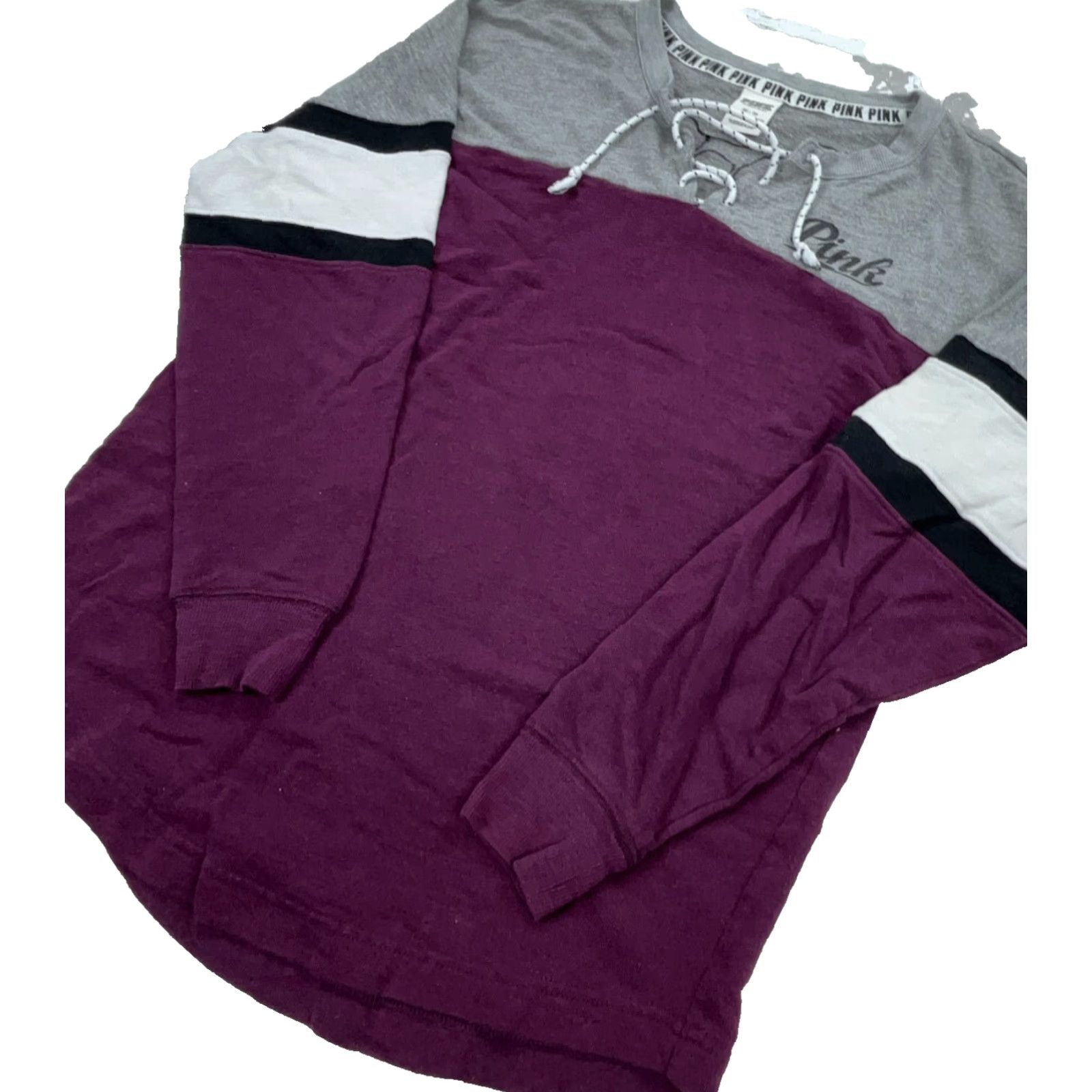 Victoria's Secret Victoria's Secret Pink Sweatshirt Women XS Purple Gray Laced Neck Sweater Size XS / US 0-2 / IT 36-38 - 3 Thumbnail