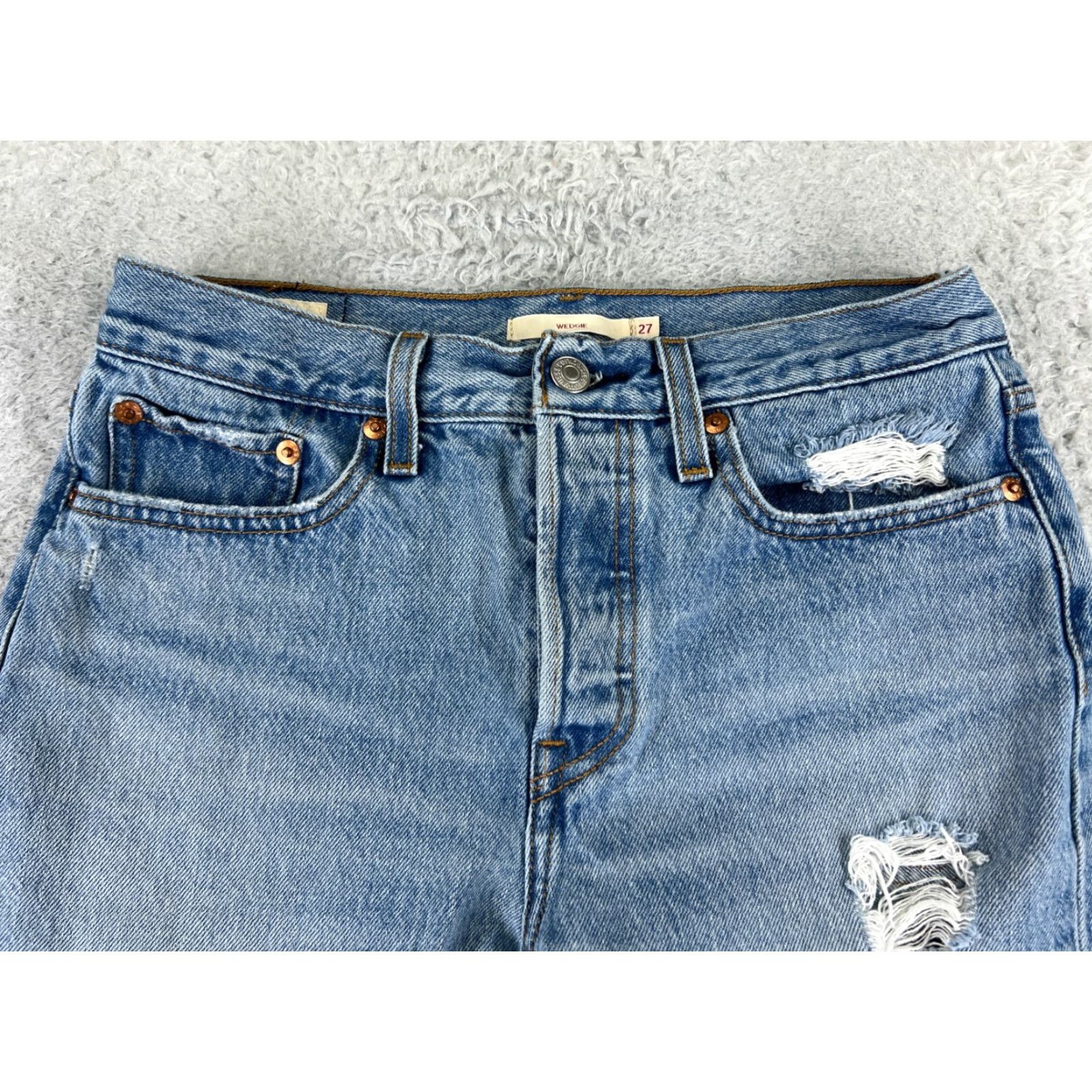 Levi's VINTAGE Levis Premium Jeans Womens 27 Blue Denim Levi's Wedgie FitMid Rise 5-Pocket Distressed stretch Jeans Womens Mens Girls Size 27" / US 4 / IT 40 - 4 Thumbnail
