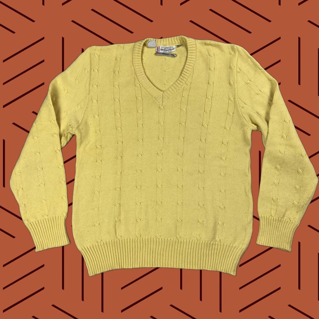 Vintage VINTAGE Abraham & Strauss 100% Merino Wool V-Neck Cardigan Knit Shirt XL Men's Yellow 1970s Secretary/Geek Size US XL / EU 56 / 4 - 1 Thumbnail