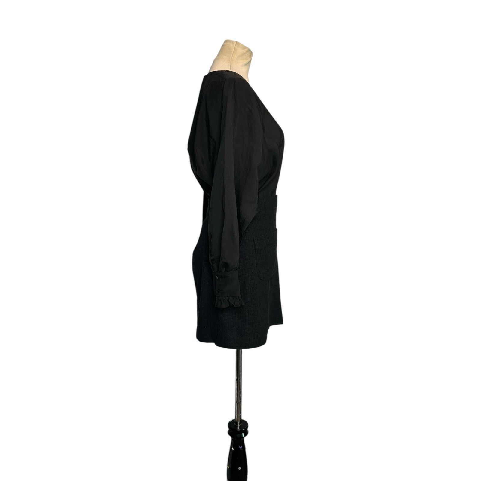 Zara Zara Black Contrasting Tweed Long Sleeve Mini Dress Size S Size S / US 4 / IT 40 - 14 Thumbnail