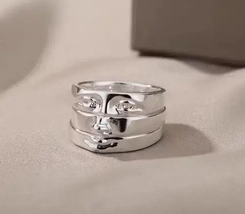 Face Finger Rings Silver Face Anatomy Human Head Jewelry Art, Men's