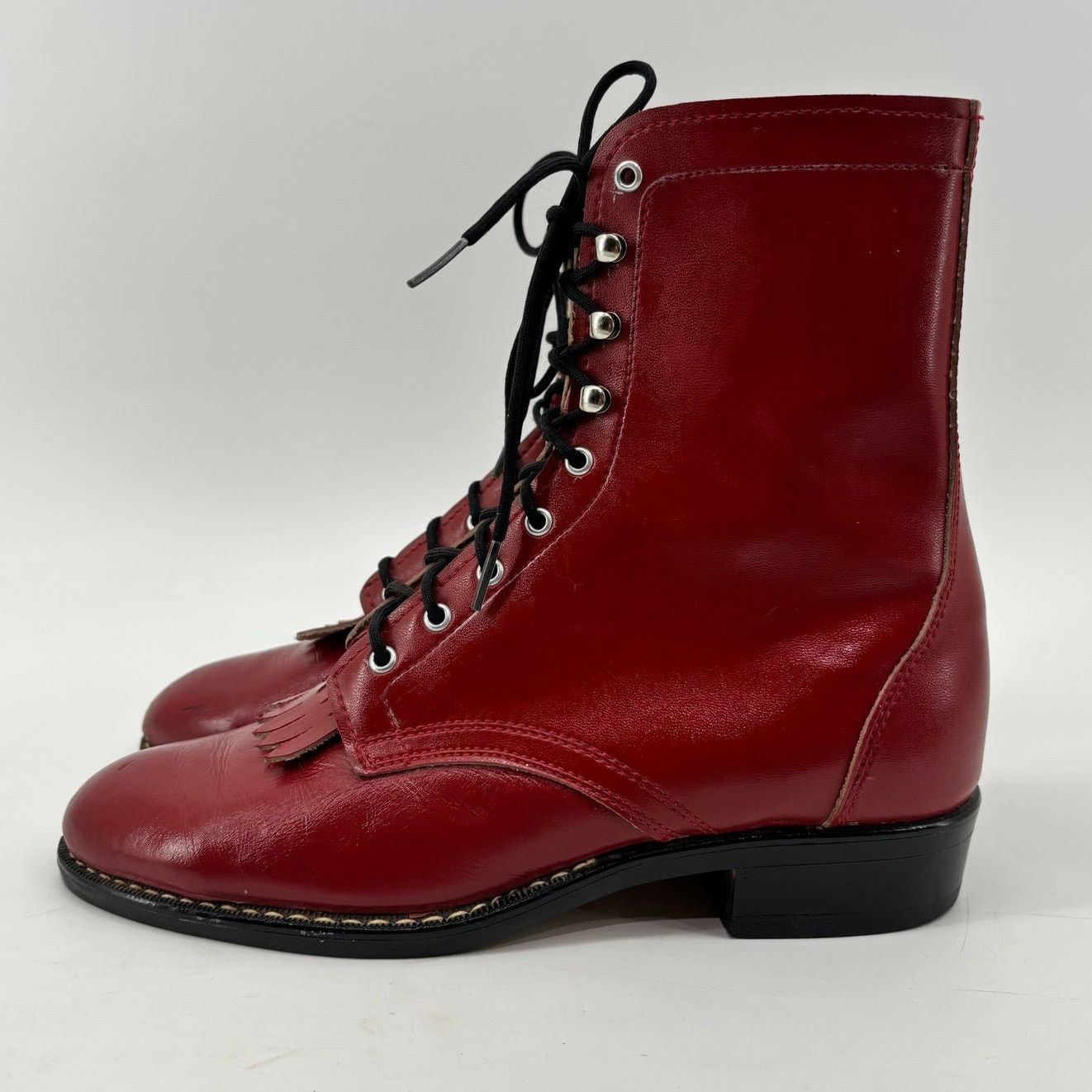 Vintage Laredo Red Cowboy Women 6 Boots Kiltie Roper Lace Up Western Size US 6 / IT 36 - 2 Thumbnail