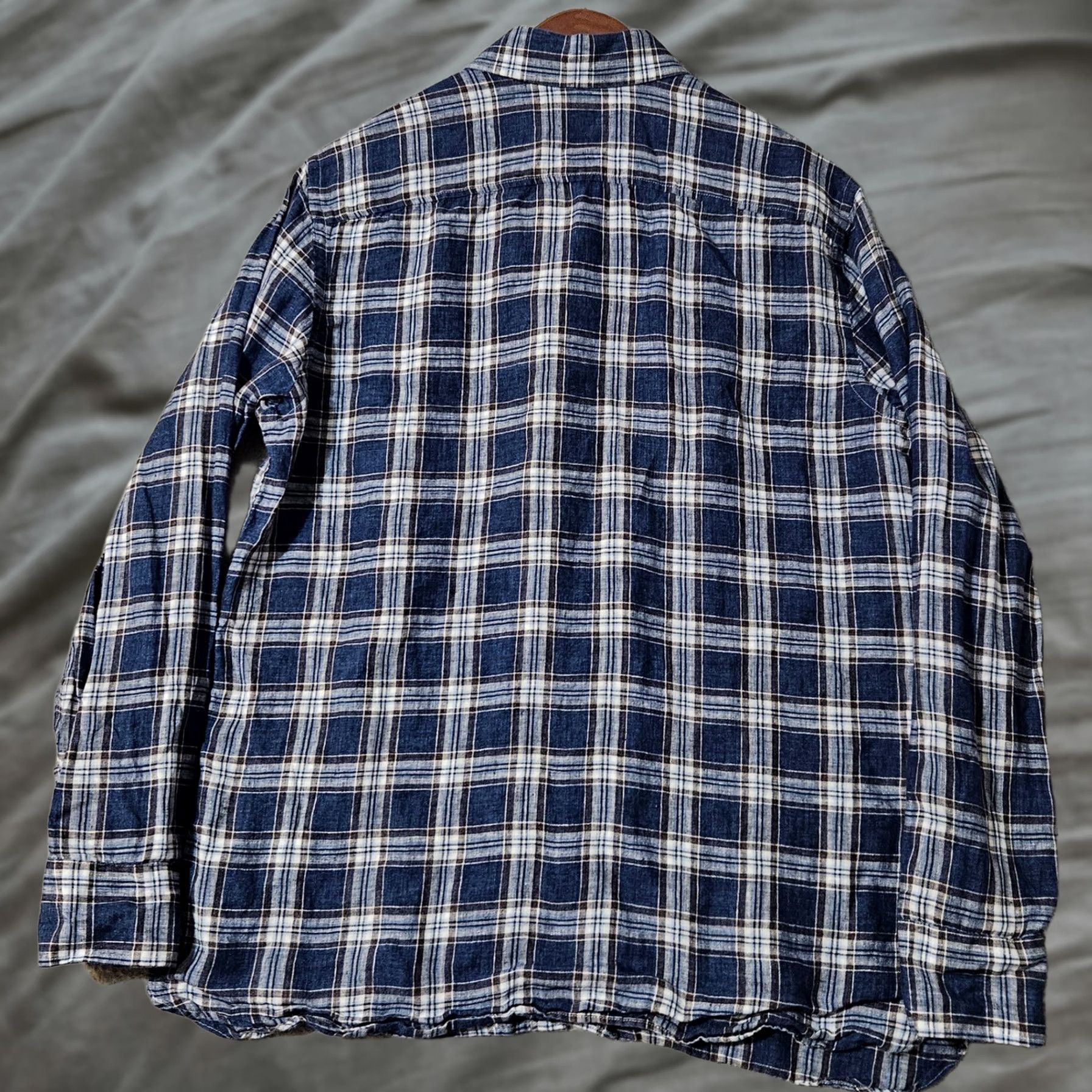 Murano Murano Baird McNutt Linen Shirt Plaid Button Down Checkered Blue Medium Mens Long Sleeve Size US M / EU 48-50 / 2 - 1 Thumbnail