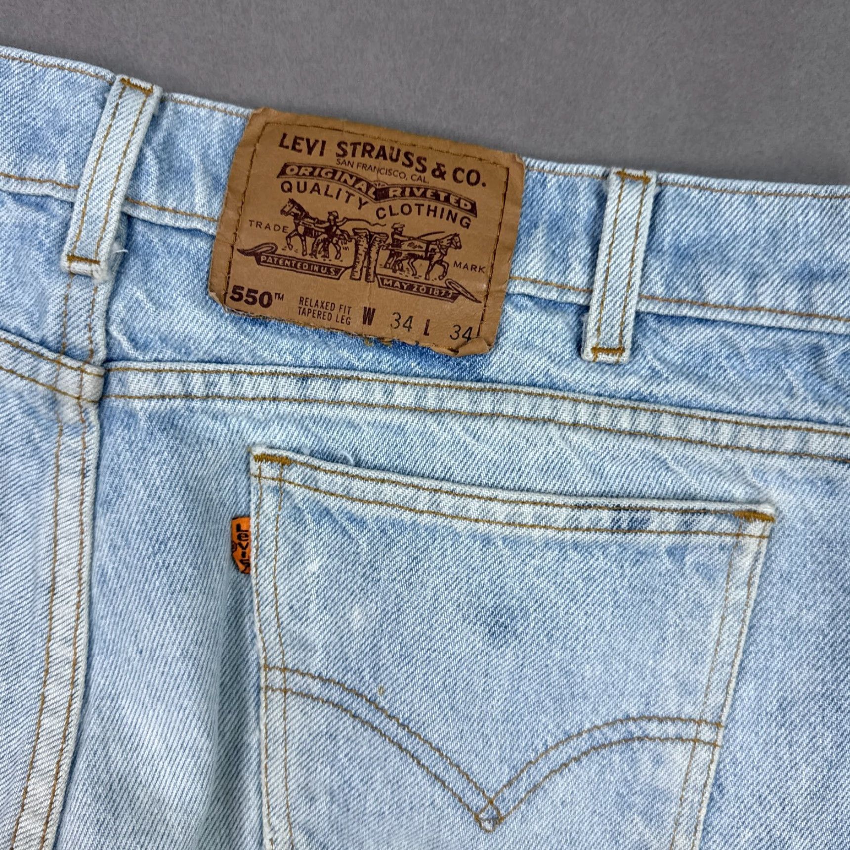 Levi's VINTAGE Levi's 550 Jeans Mens 34x34 90s Orange Tab Bleached Distressed Blue Pant Jeans Size US 34 / EU 50 - 3 Thumbnail