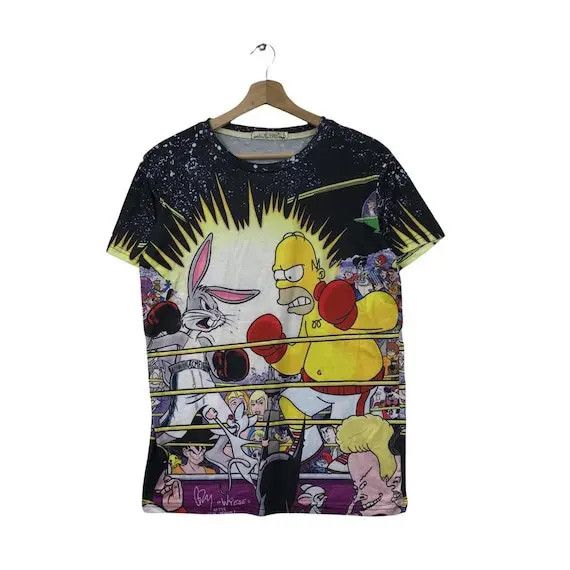 Vintage BUGS BUNNY x Homer SIMPSONS Cartoon Full Print Tee Shirt Size US S / EU 44-46 / 1 - 1 Thumbnail