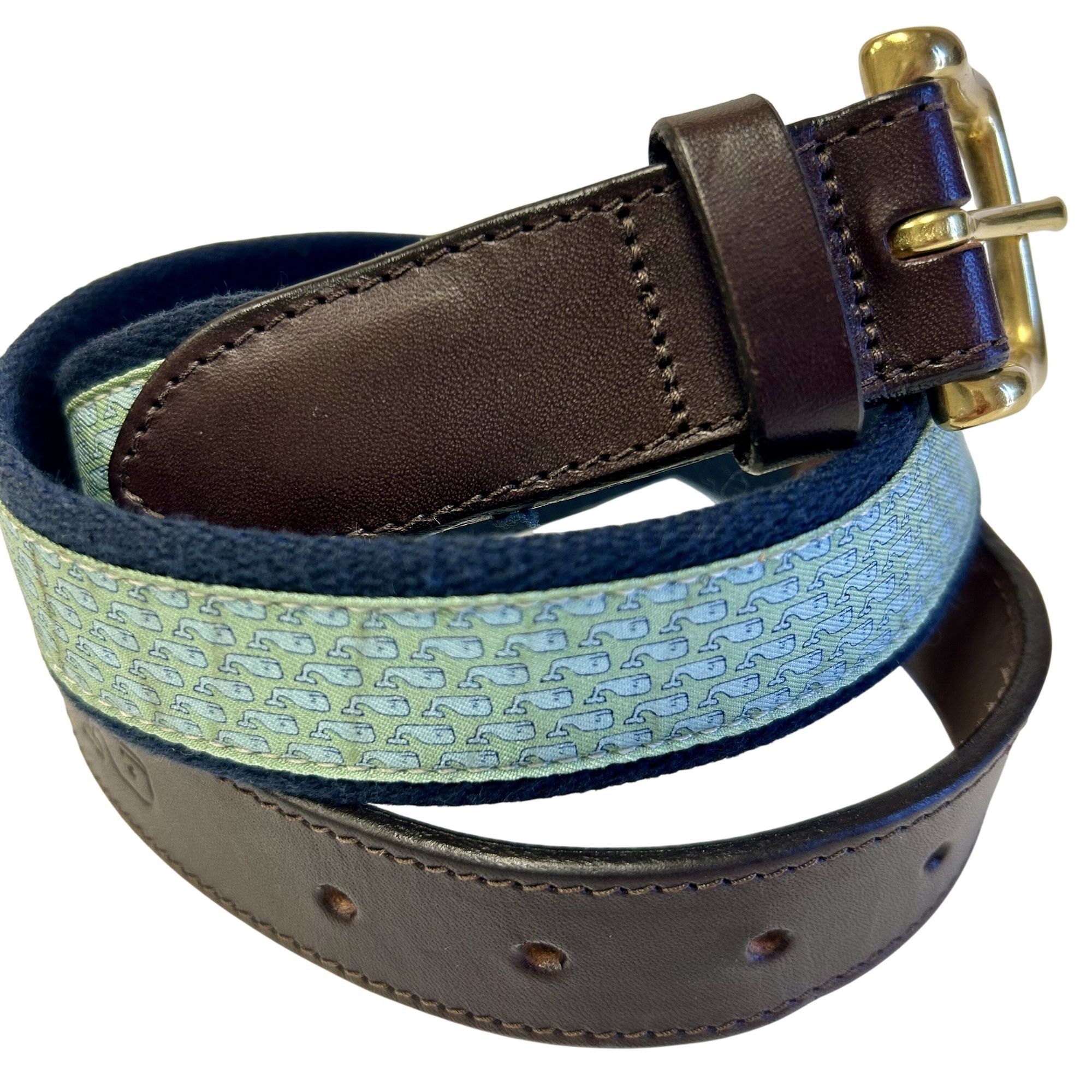 Vineyard Vines Vtg Vineyard Vines USA Blue Cotton Silk WHALES Logo Belt Size 32 - 2 Thumbnail