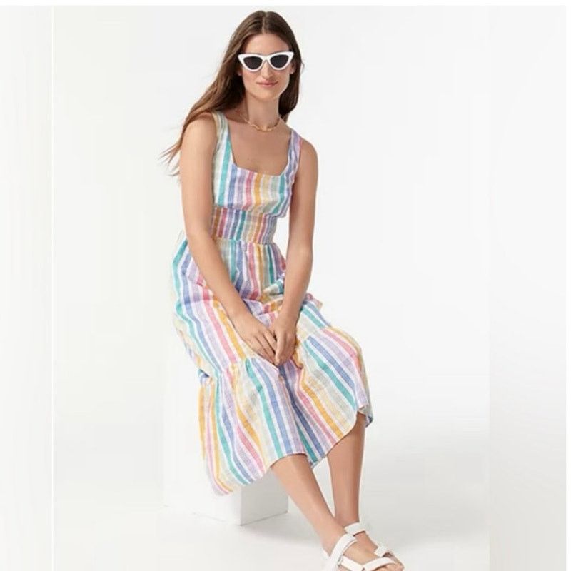 J. CREW Square-neck dress in rainbow gingham Style AX236