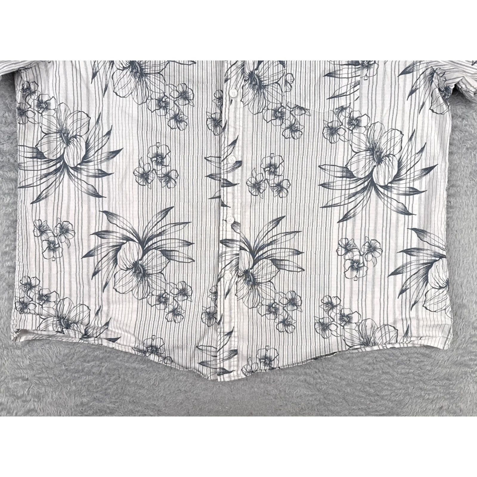 Lee Lee Shirt Men 2XL White Fitted Button Up Cotton Hawaiian Floral Short Sleeve Pinstripe Beach Vacation Aloha Resort Size US XXL / EU 58 / 5 - 5 Thumbnail